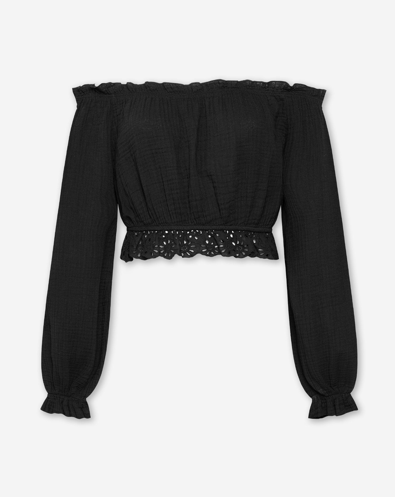 MUSSELINE EMBROIDERY TOP BLACK