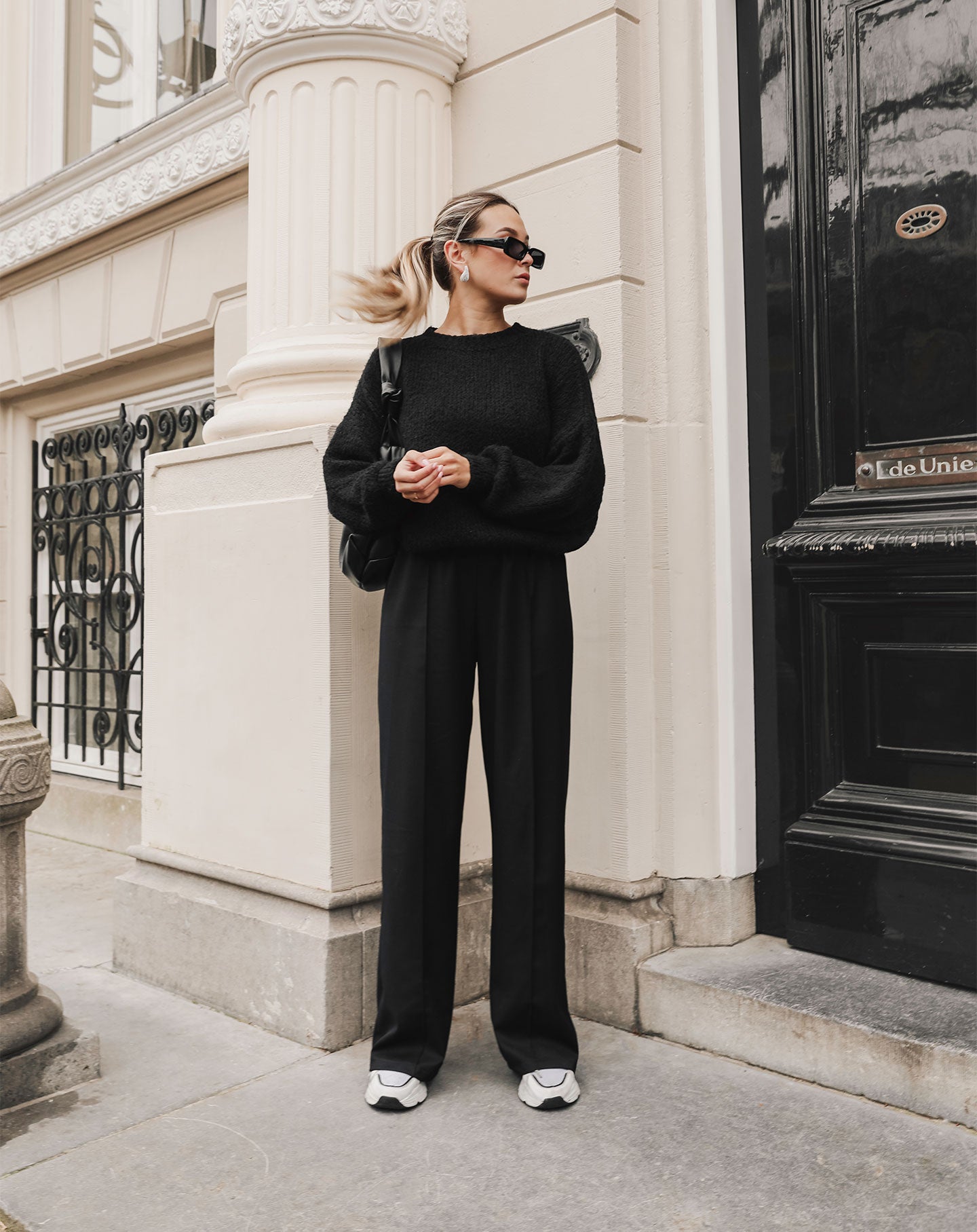 PINTUCK STRAIGHT LEG PANTALON ZWART