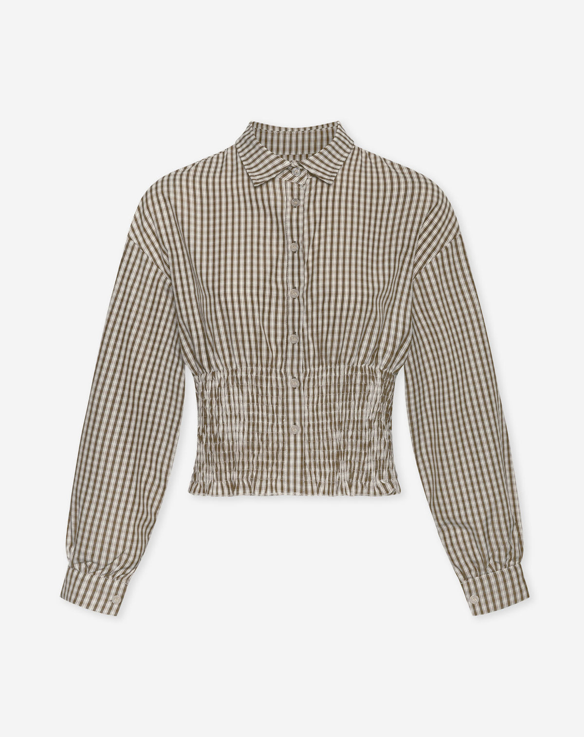 CHECK SMOCK BLOUSE BROWN
