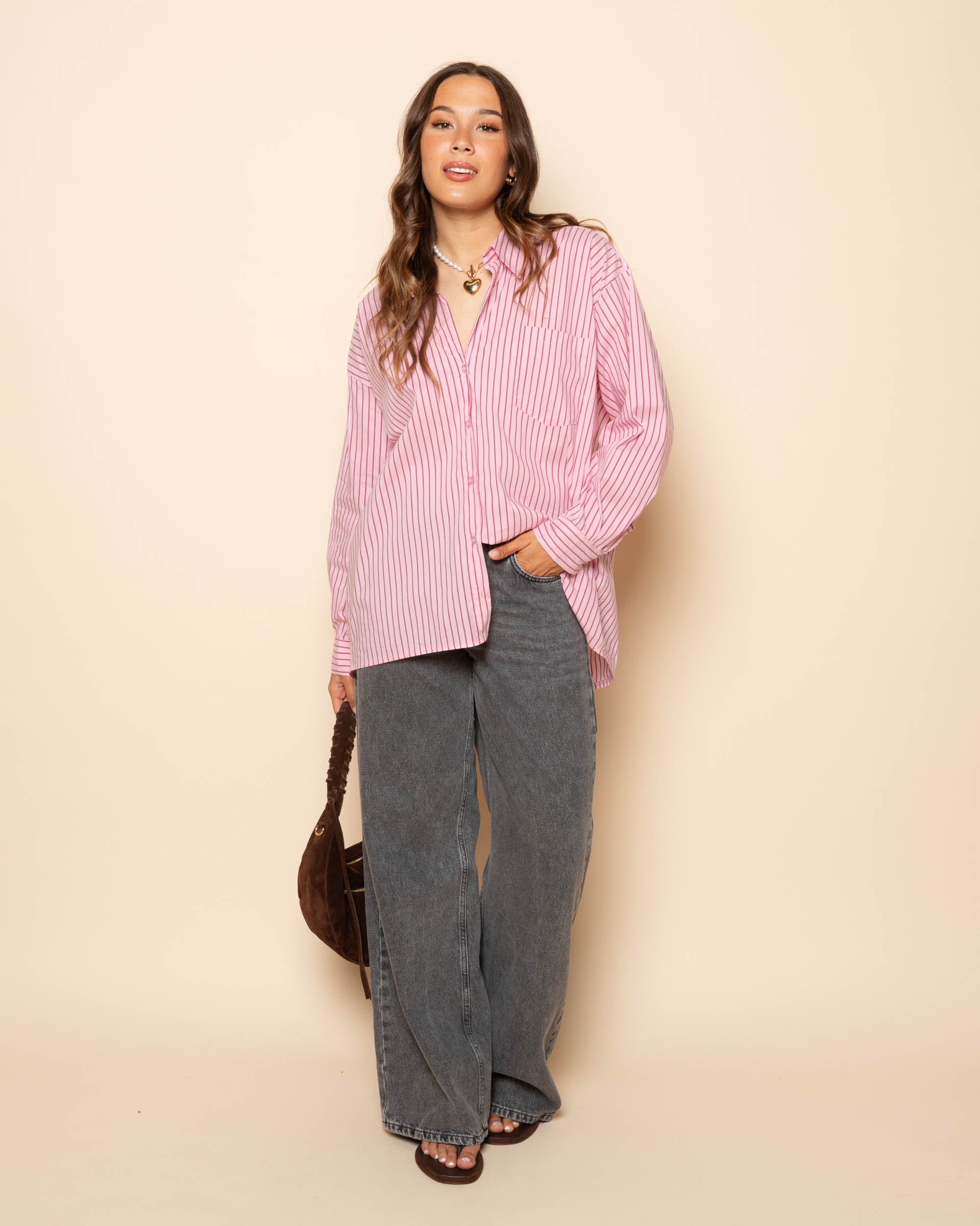 POPLIN STRIPE OVERSIZED BLOUSE PINK