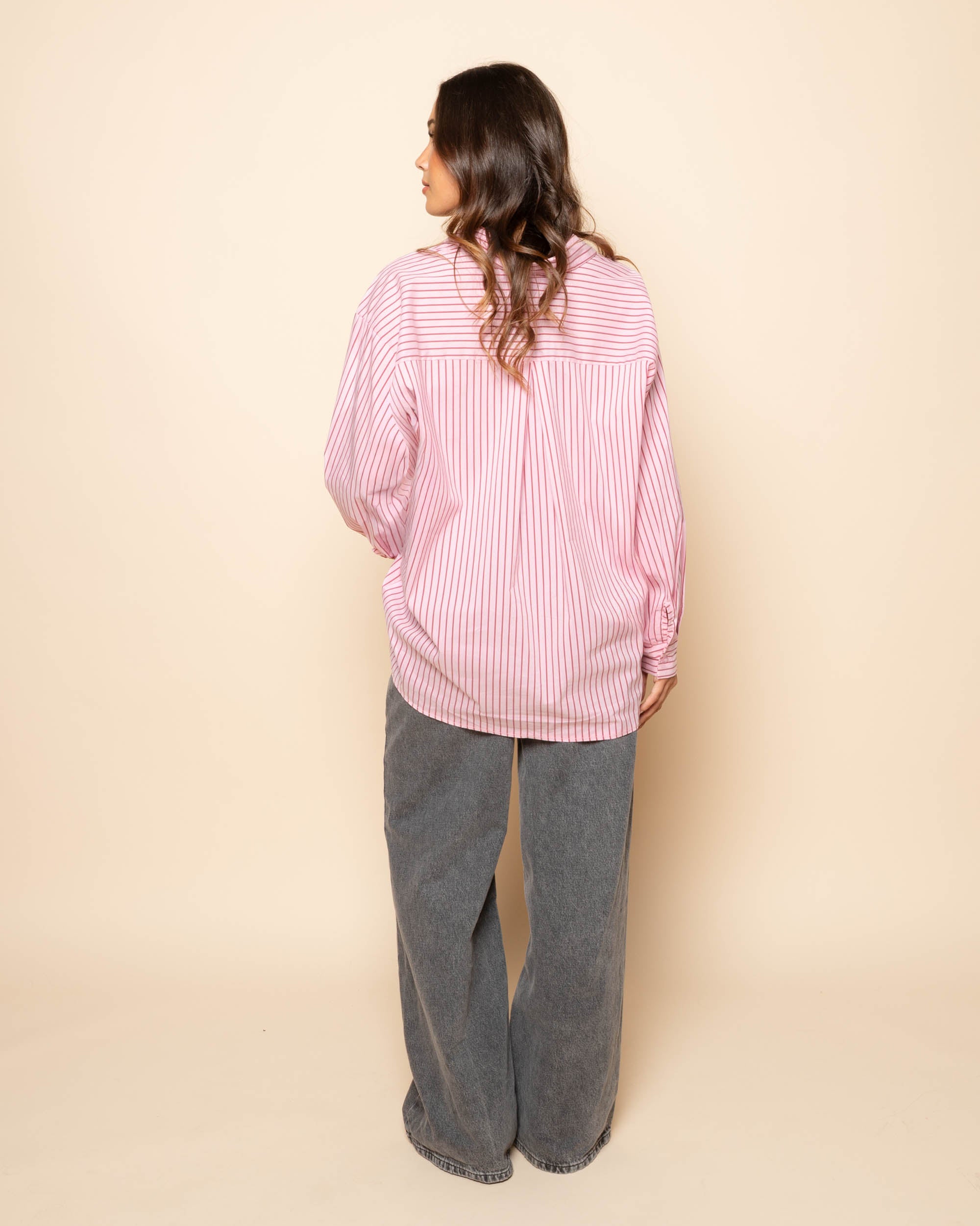 POPLIN STRIPE OVERSIZED BLOUSE PINK