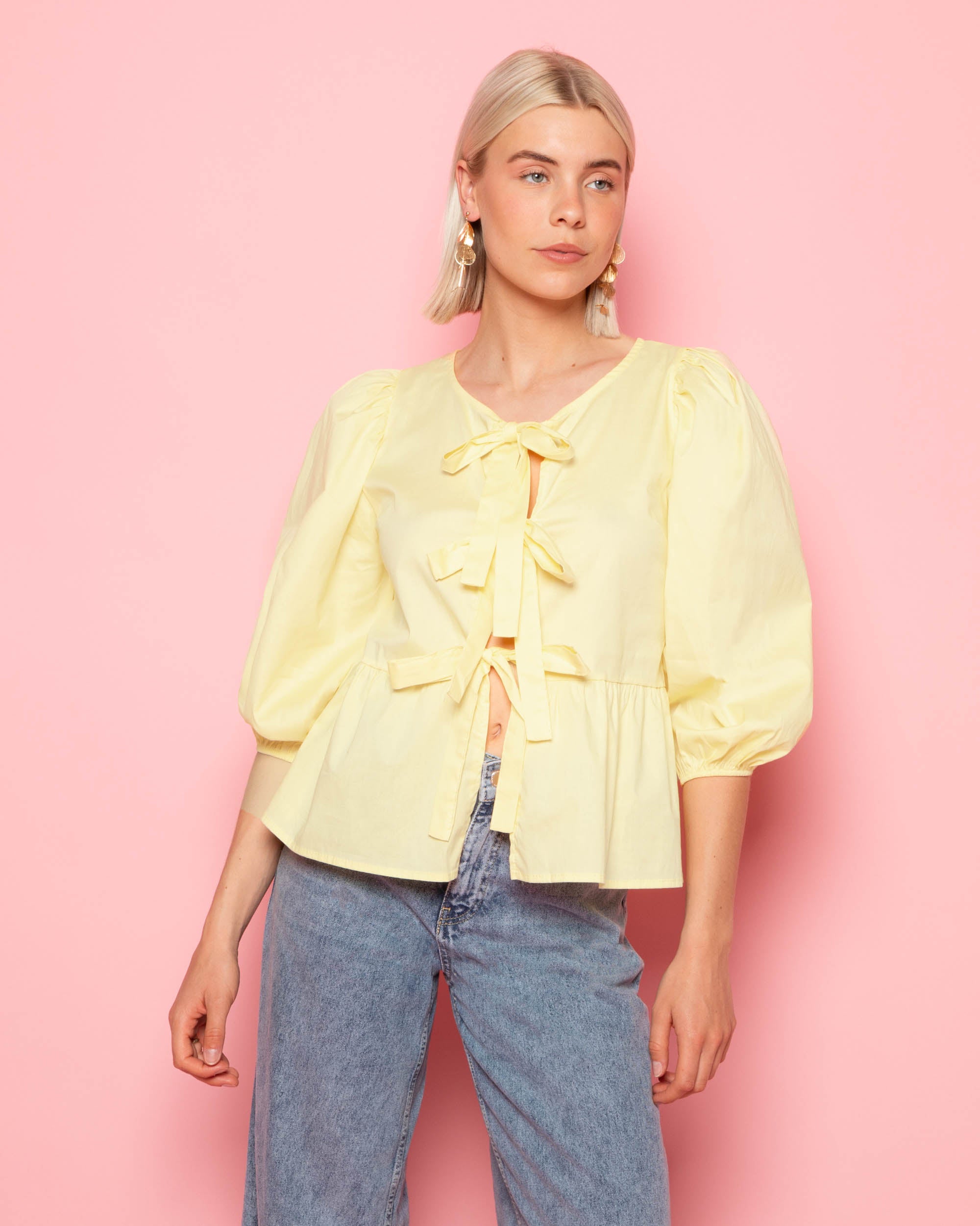 POPLIN BOWS TOP BUTTER YELLOW