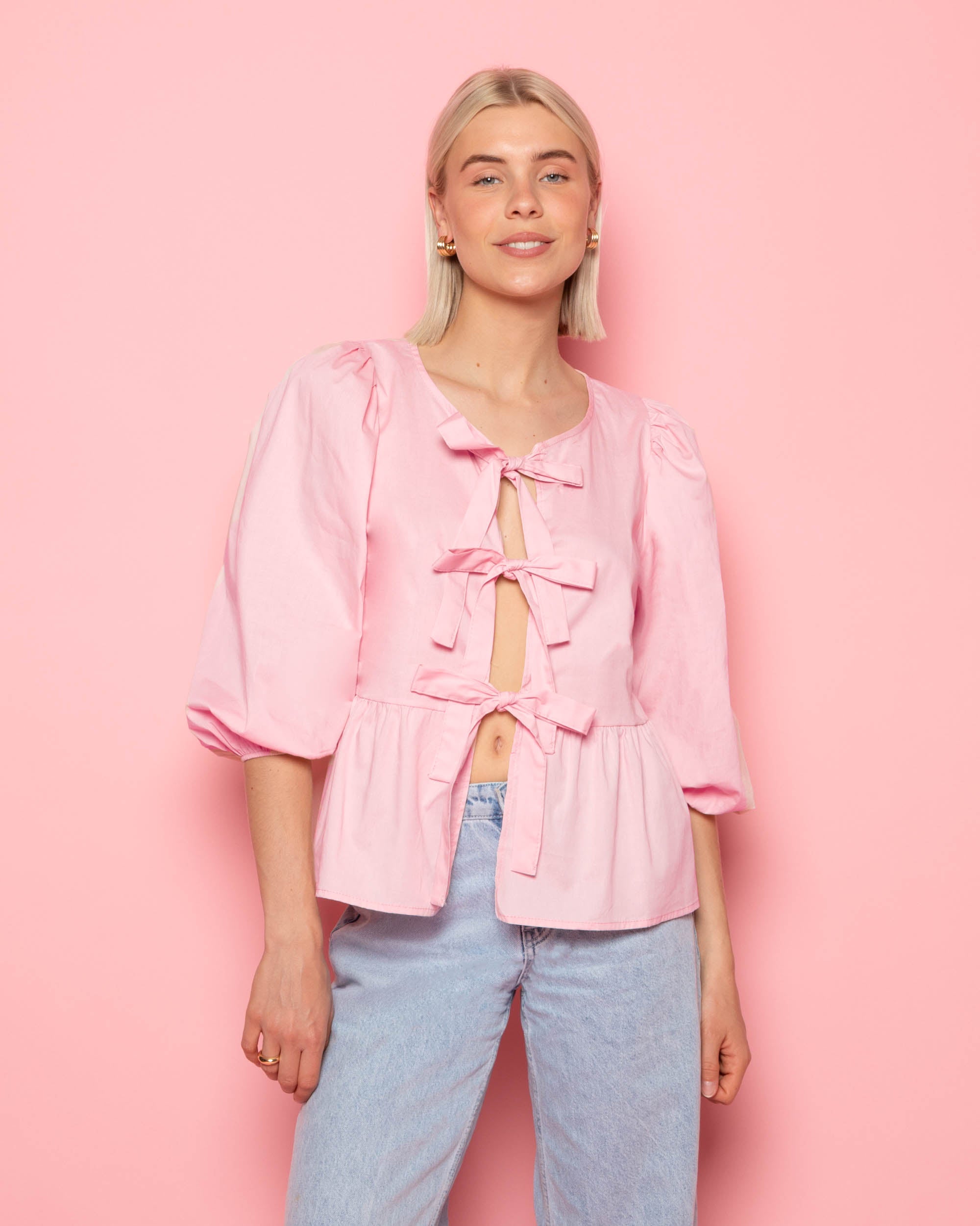 POPLIN BOWS TOP LIGHT PINK