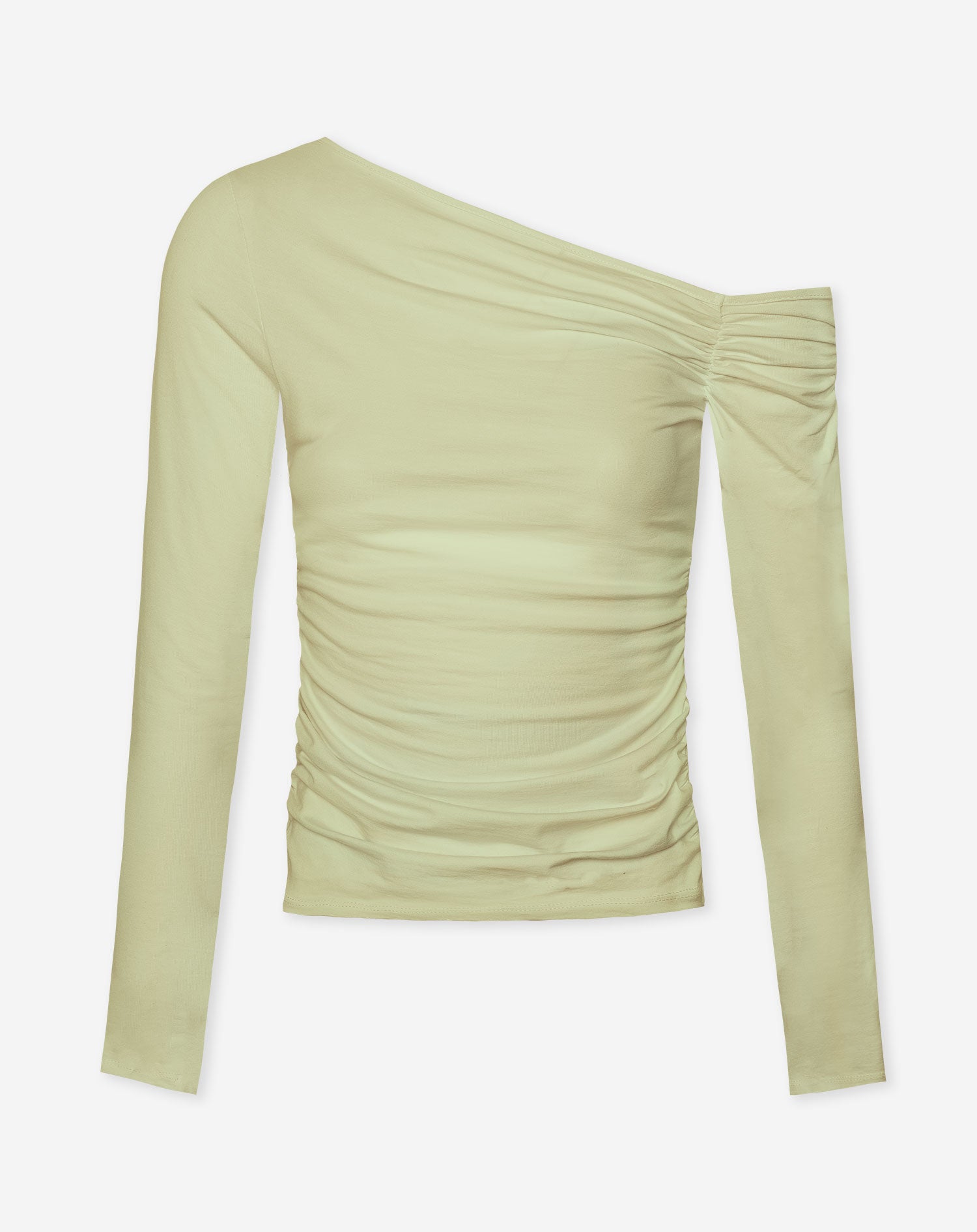 TAMAR OFF SHOULDER RUCHED TOP LICHT OLIJFGROEN