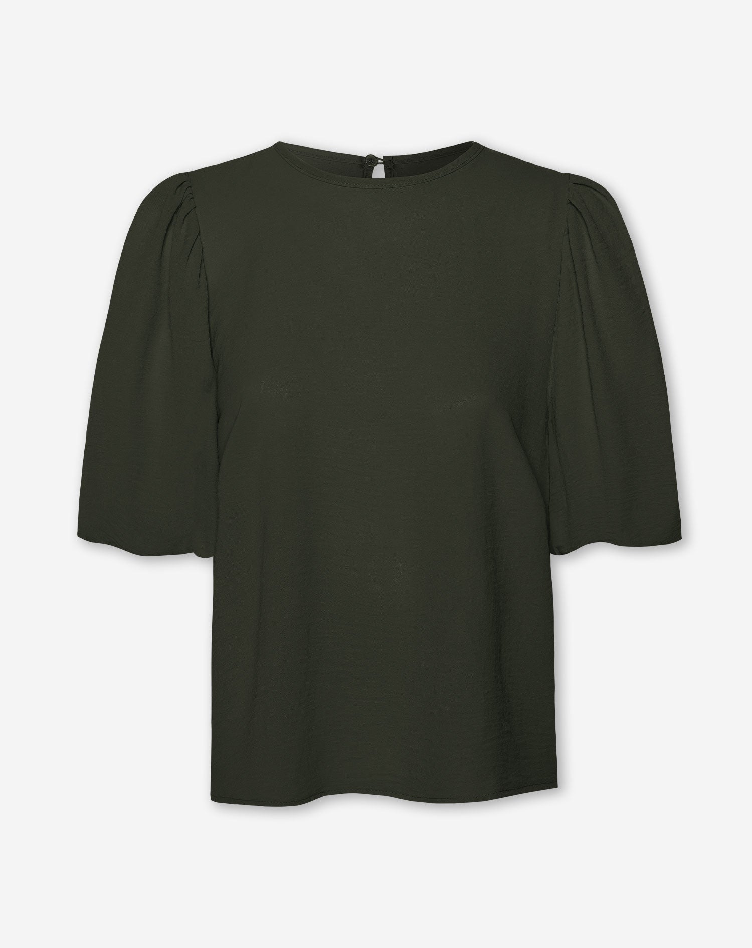 JULIE PUFF SLEEVE TOP DONKER OLIJFGROEN