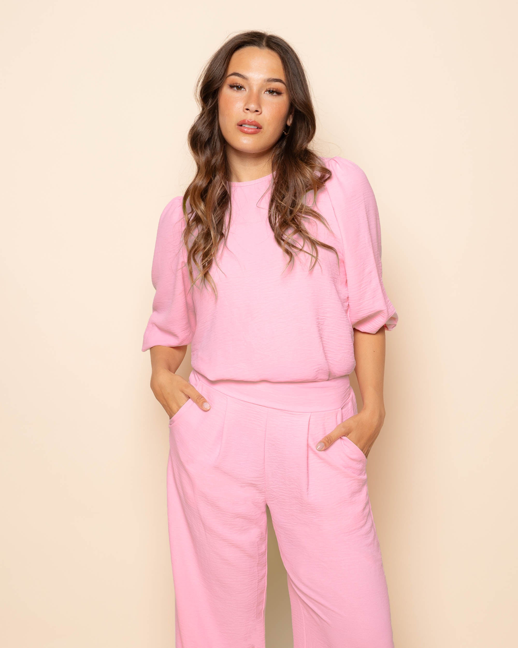 JULIE PUFF SLEEVE TOP HARD PINK