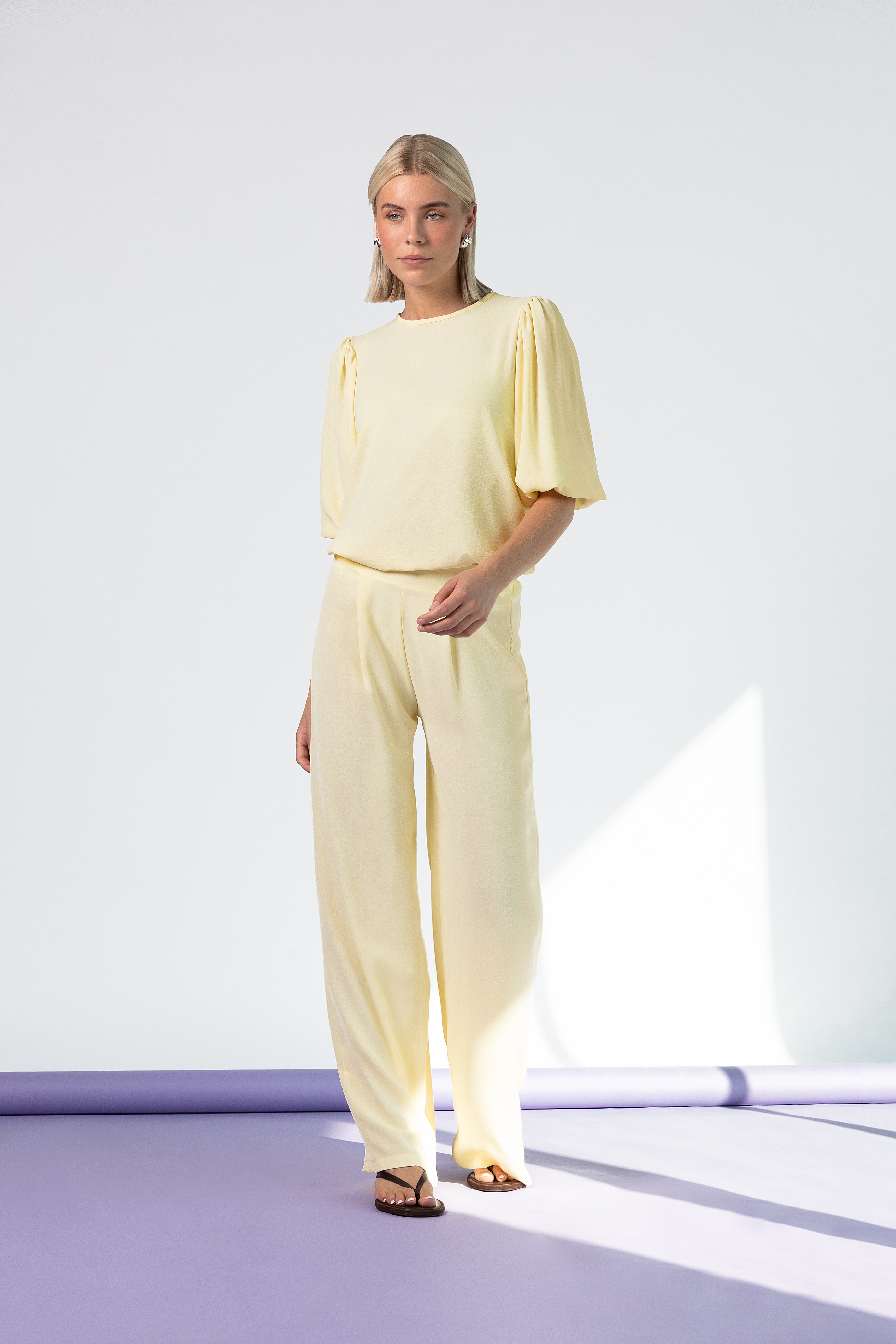 JULIE PUFF SLEEVE TOP BUTTER YELLOW