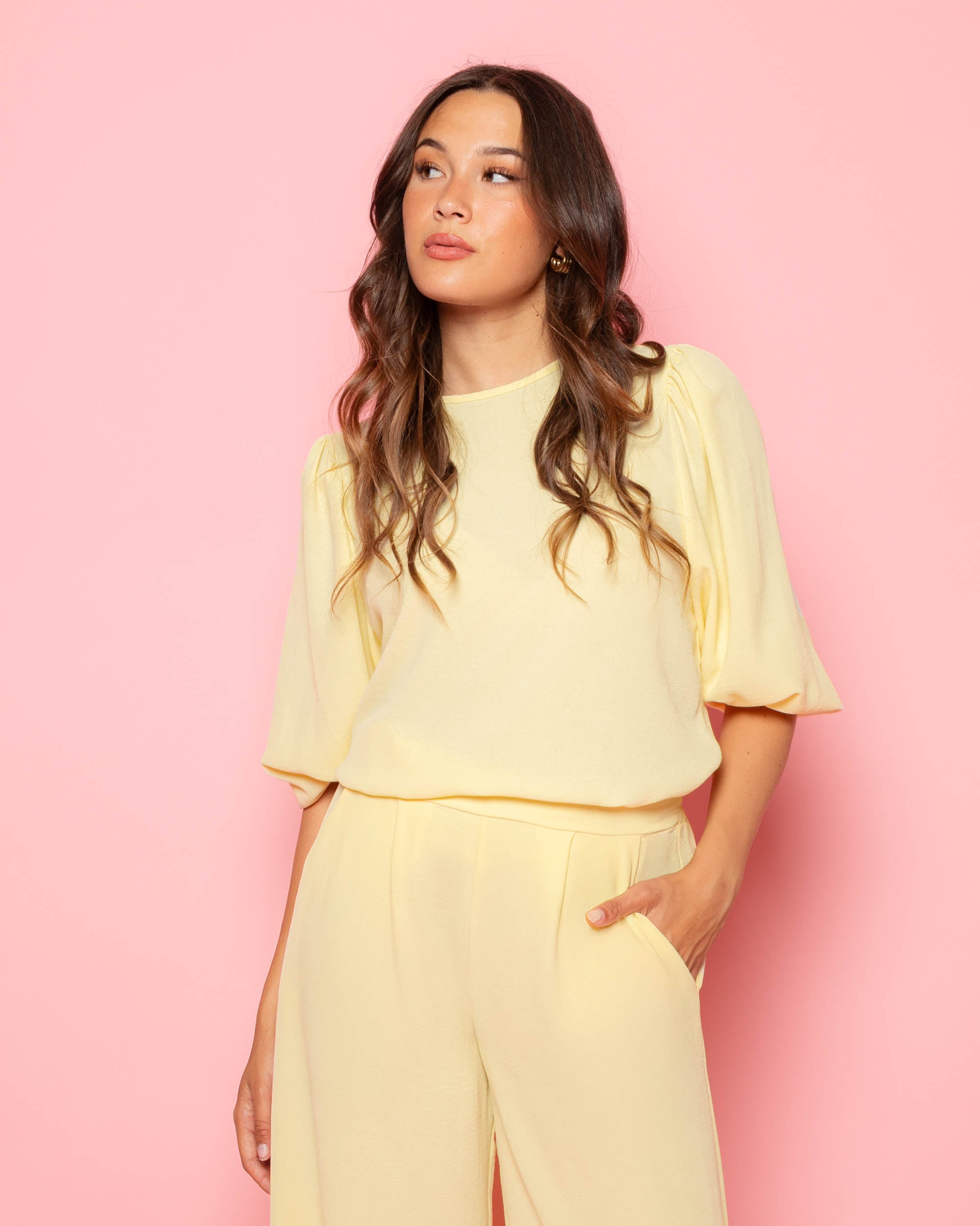 JULIE PUFF SLEEVE TOP BUTTER YELLOW