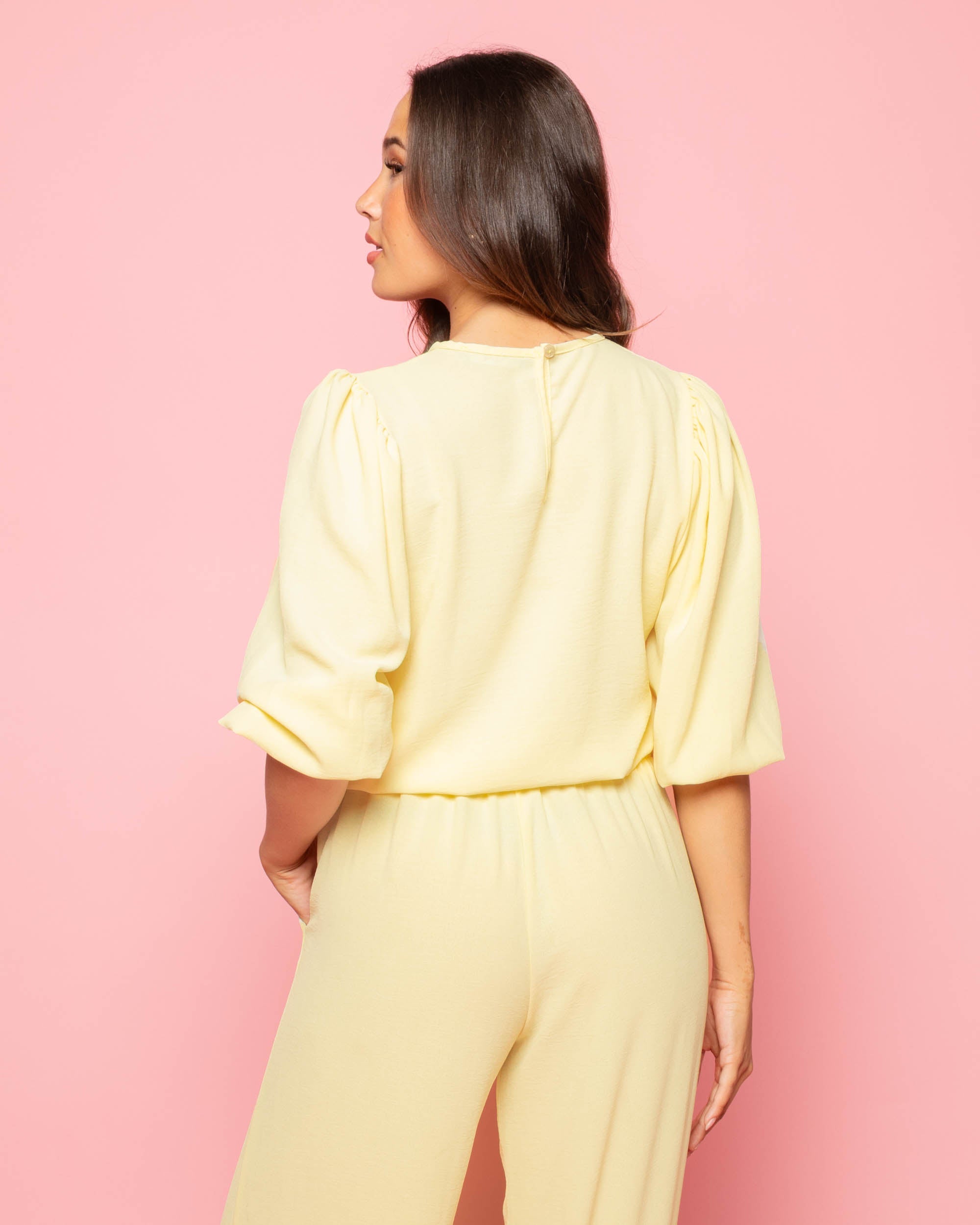 JULIE PUFF SLEEVE TOP BUTTER YELLOW
