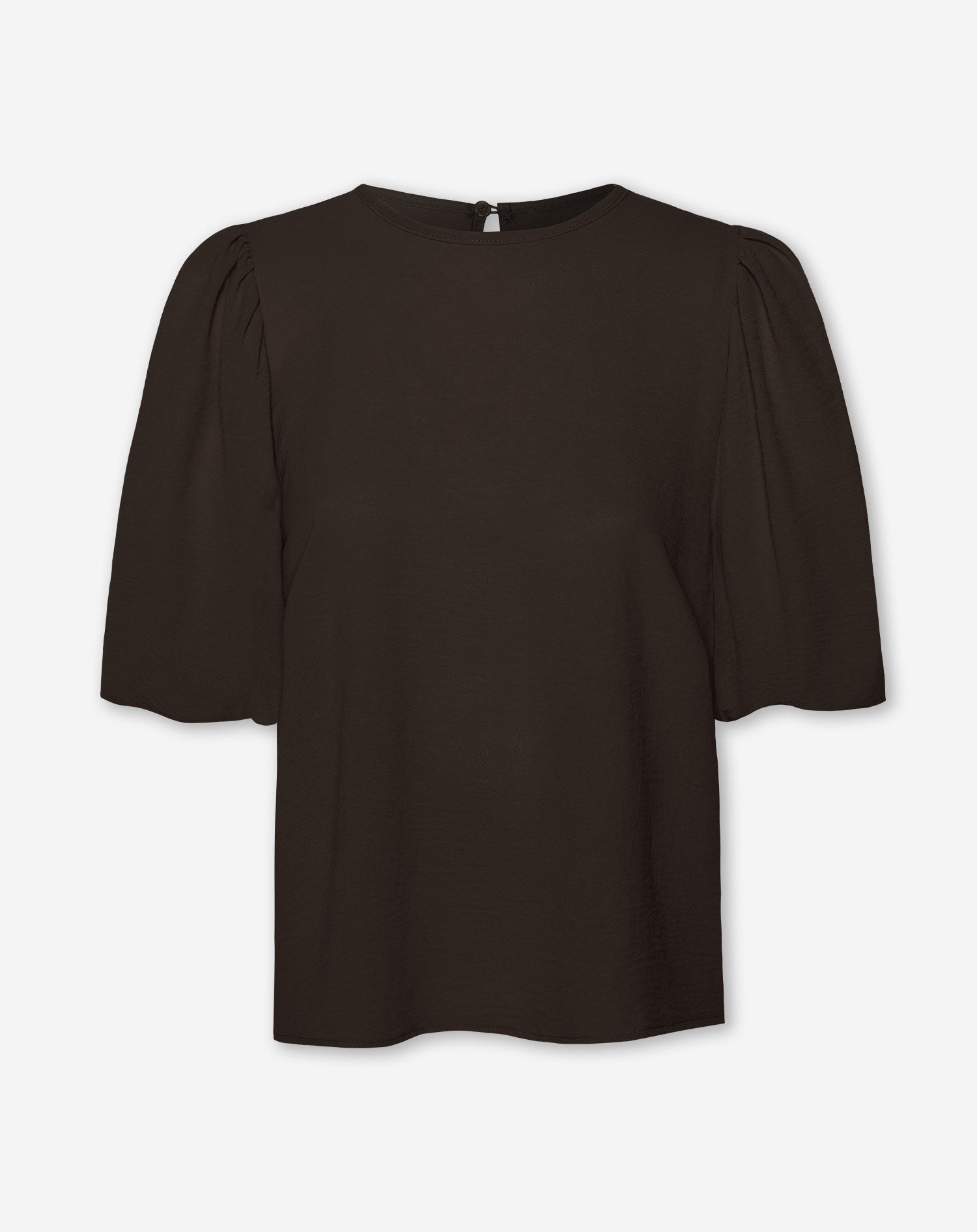 JULIE PUFF SLEEVE TOP DARK BROWN