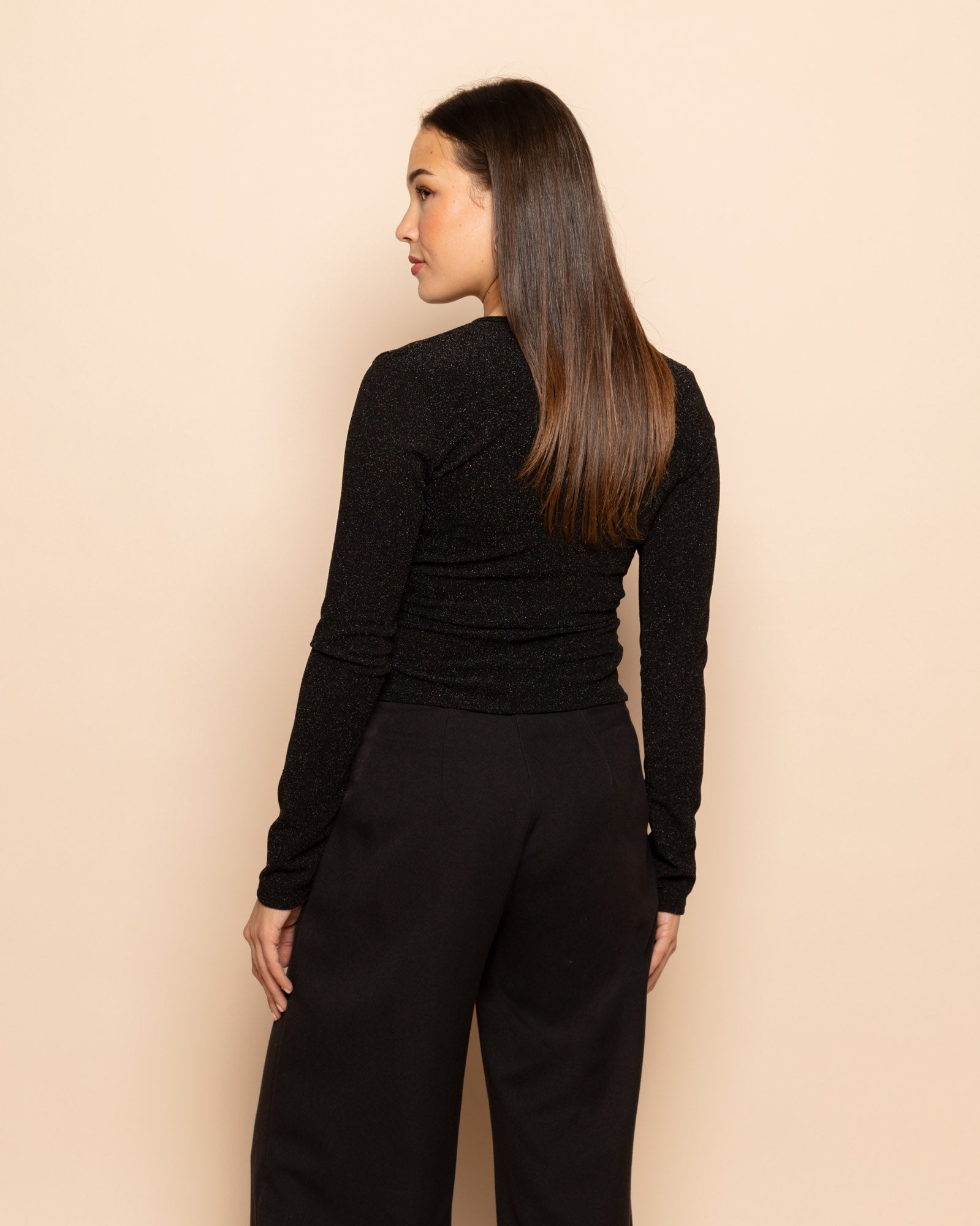 MARY GLITTER WRAP TOP BLACK