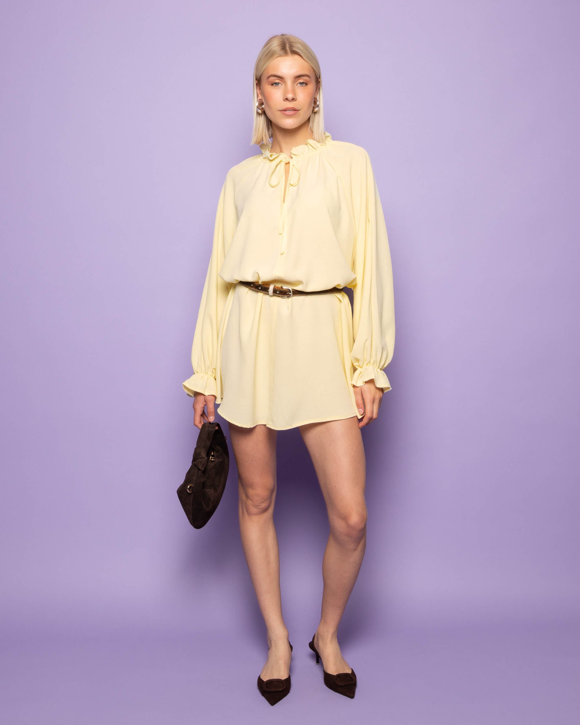 JULIE RUFFLE NECK DRESS BUTTER YELLOW