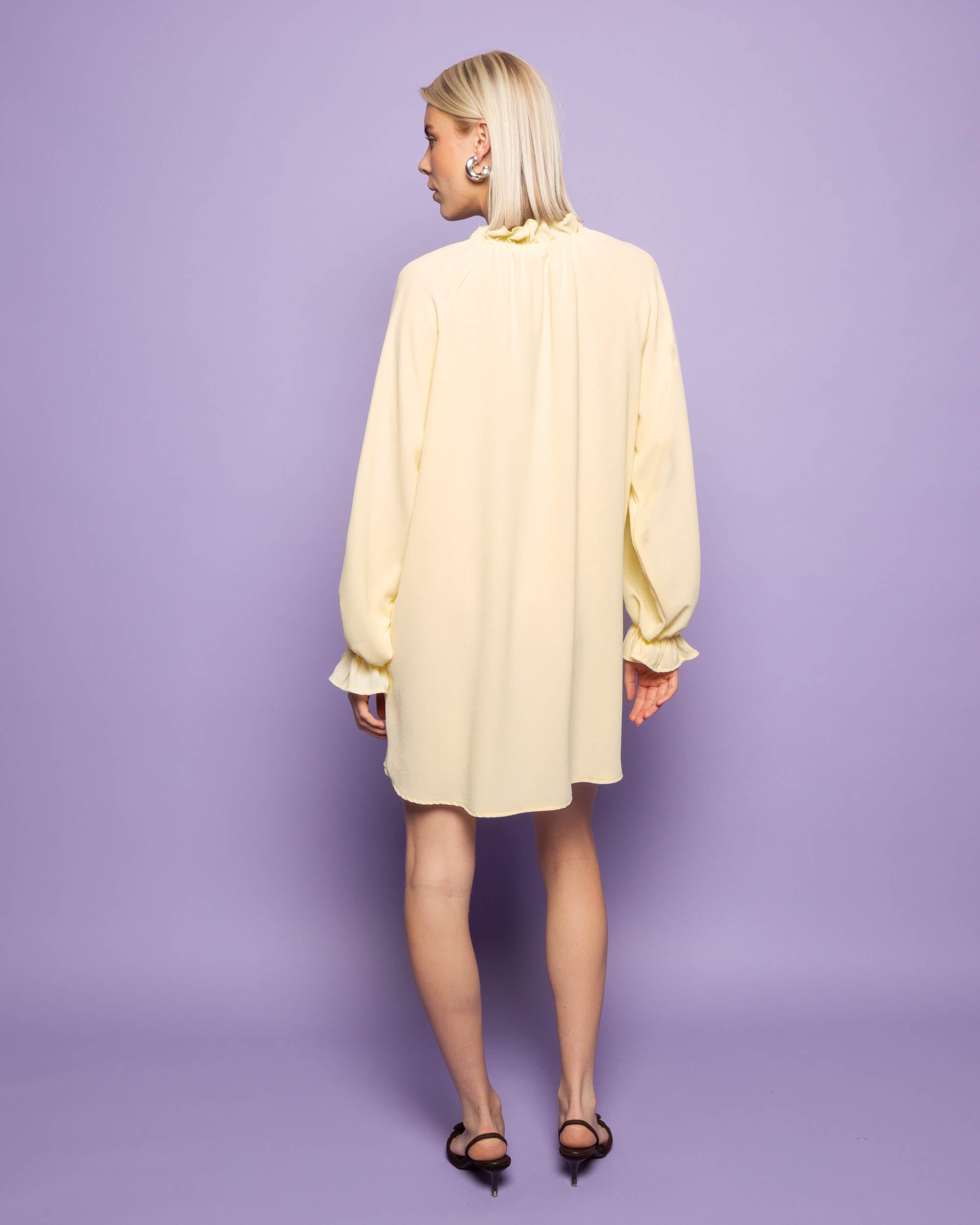 JULIE RUFFLE NECK DRESS BUTTER YELLOW