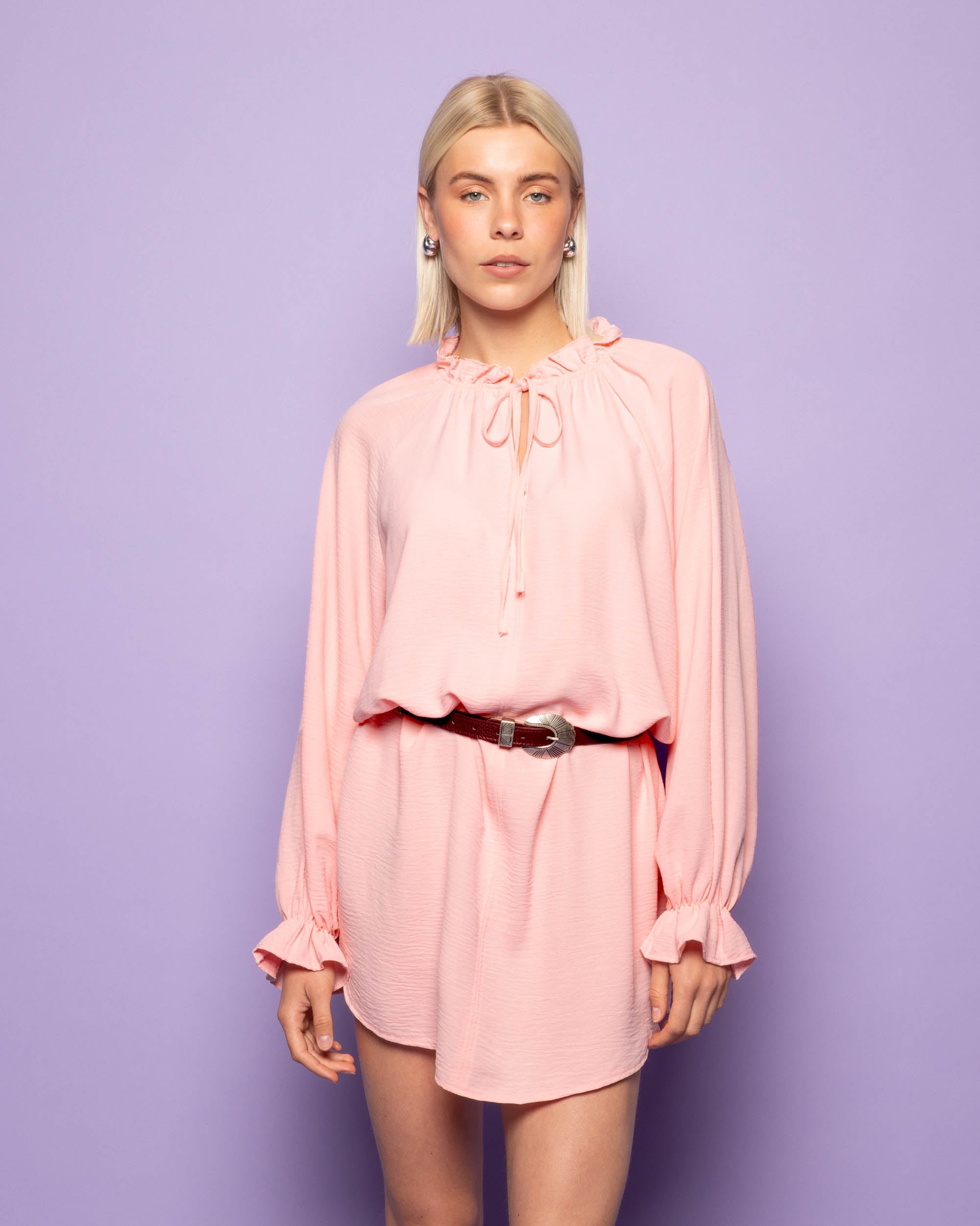 JULIE RUFFLE NECK DRESS LIGHT PINK