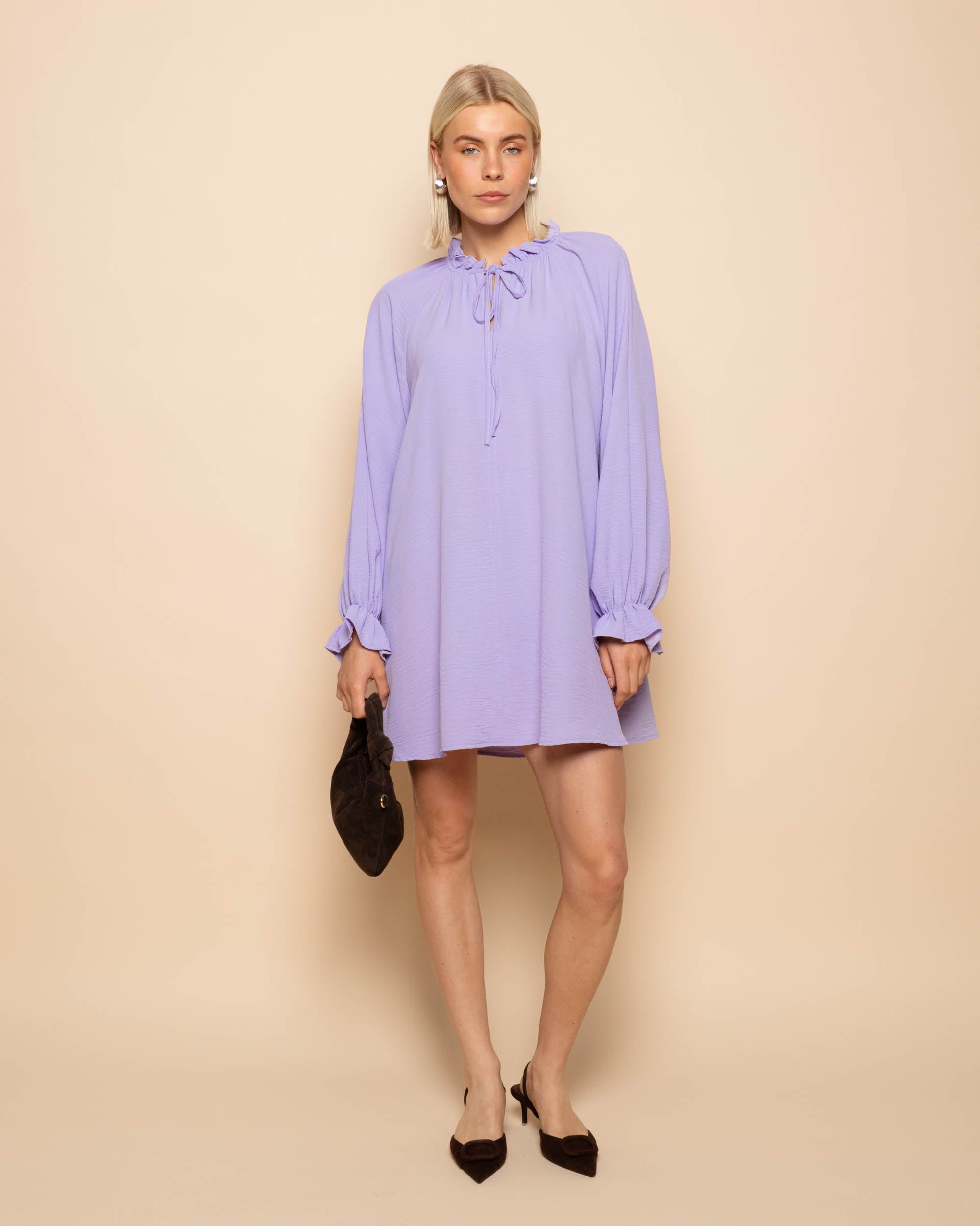 JULIE RUFFLE NECK DRESS LILA