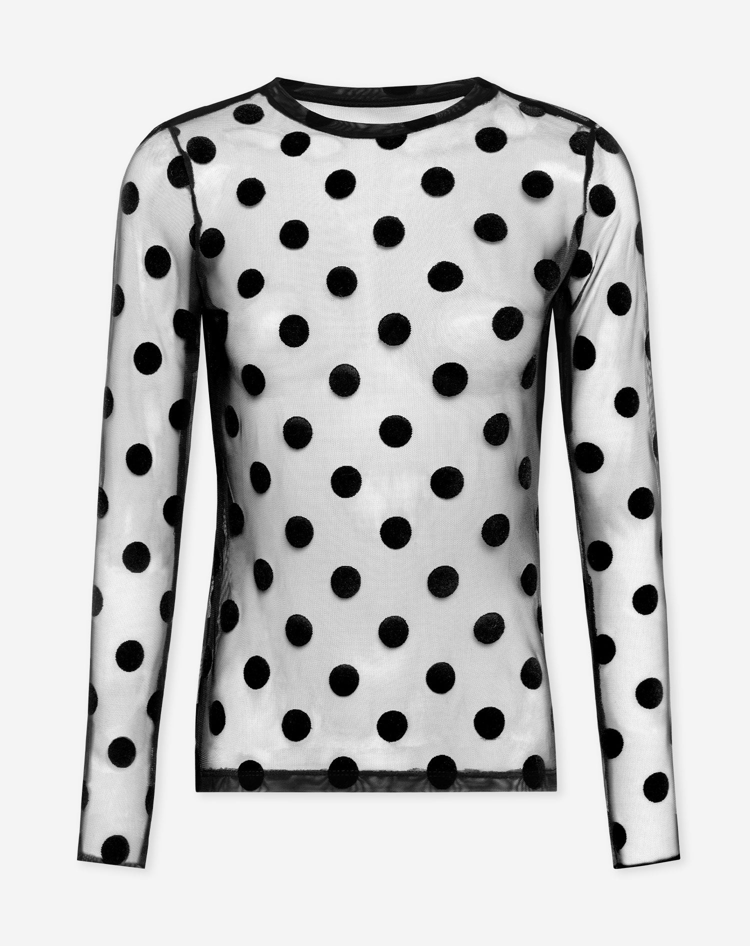 BIG DOTS MESH TOP ZWART