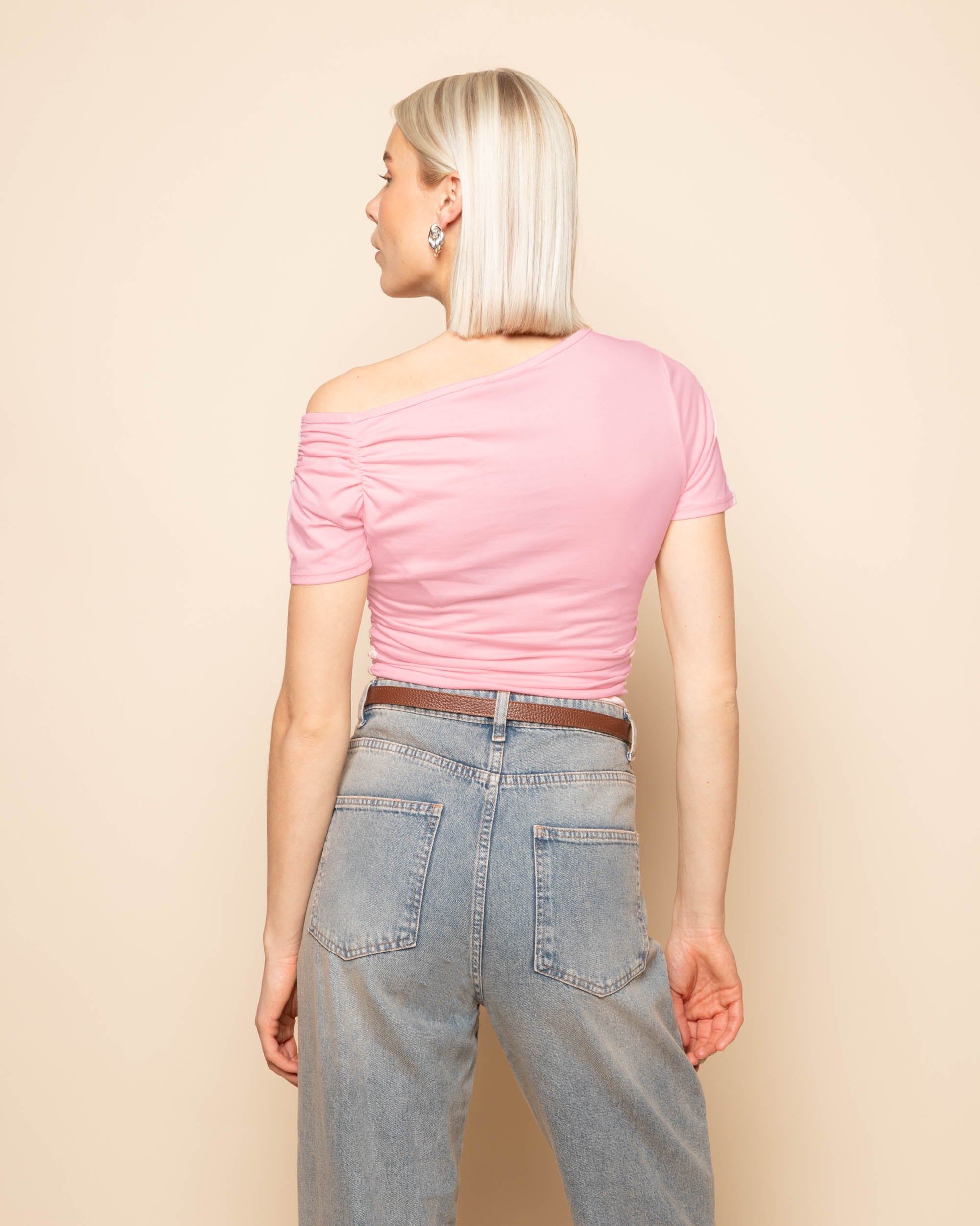 TAMAR OFF SHOULDER SHORT SLEEVE TOP LIGHT PINK