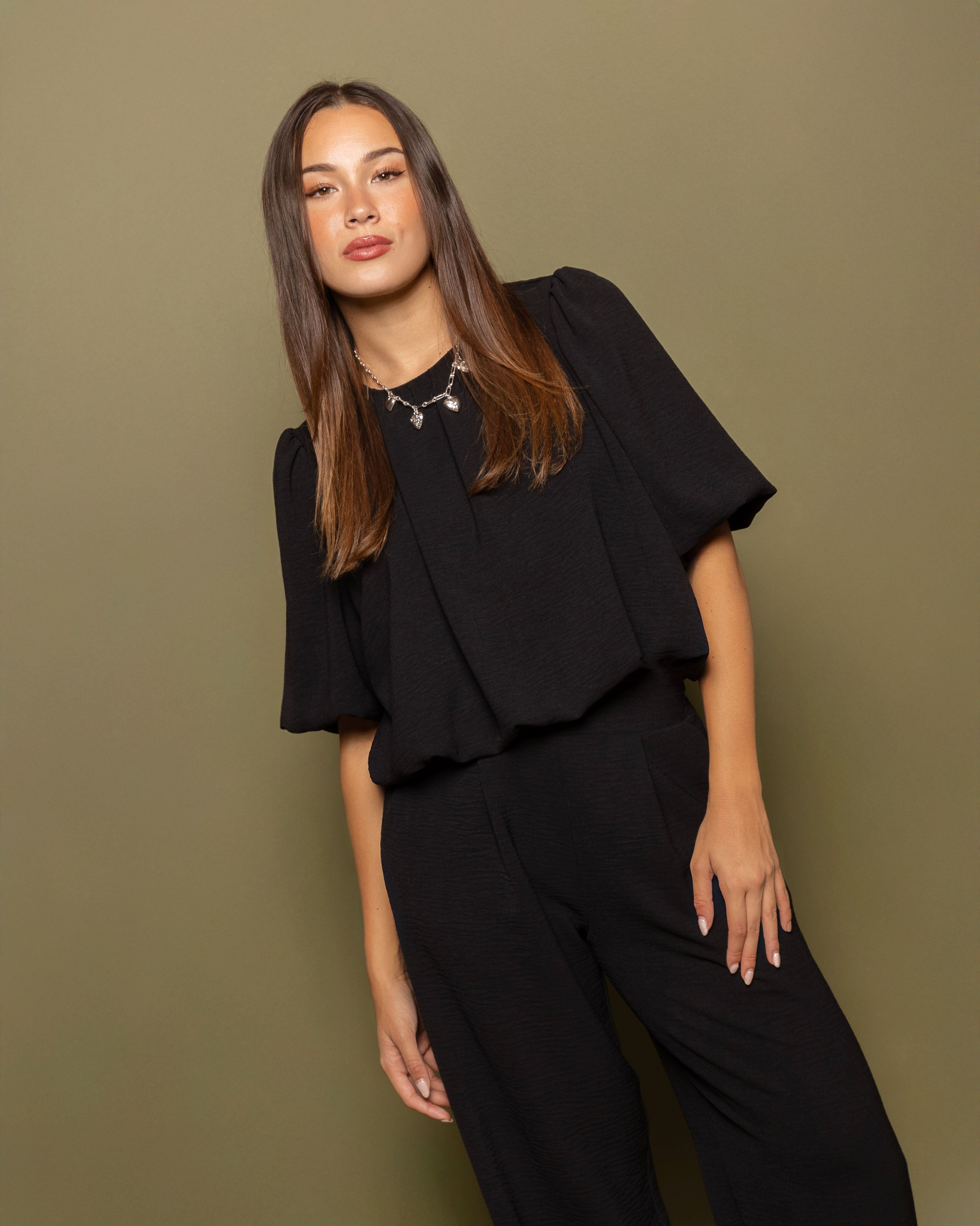 JULIE BUBBLE HEM TOP BLACK