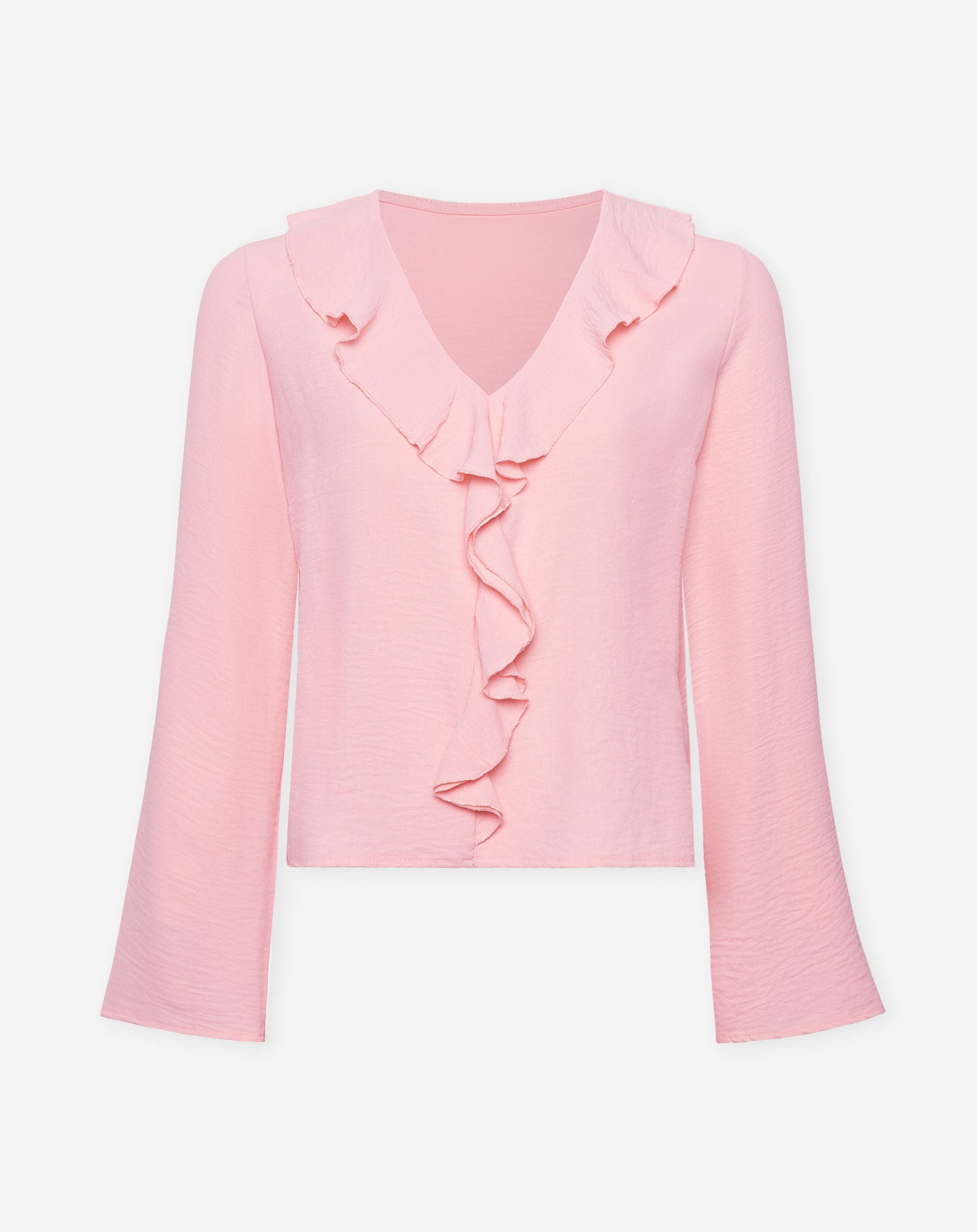 Julie top met ruffles en een v-neck in de kleur lichtroze