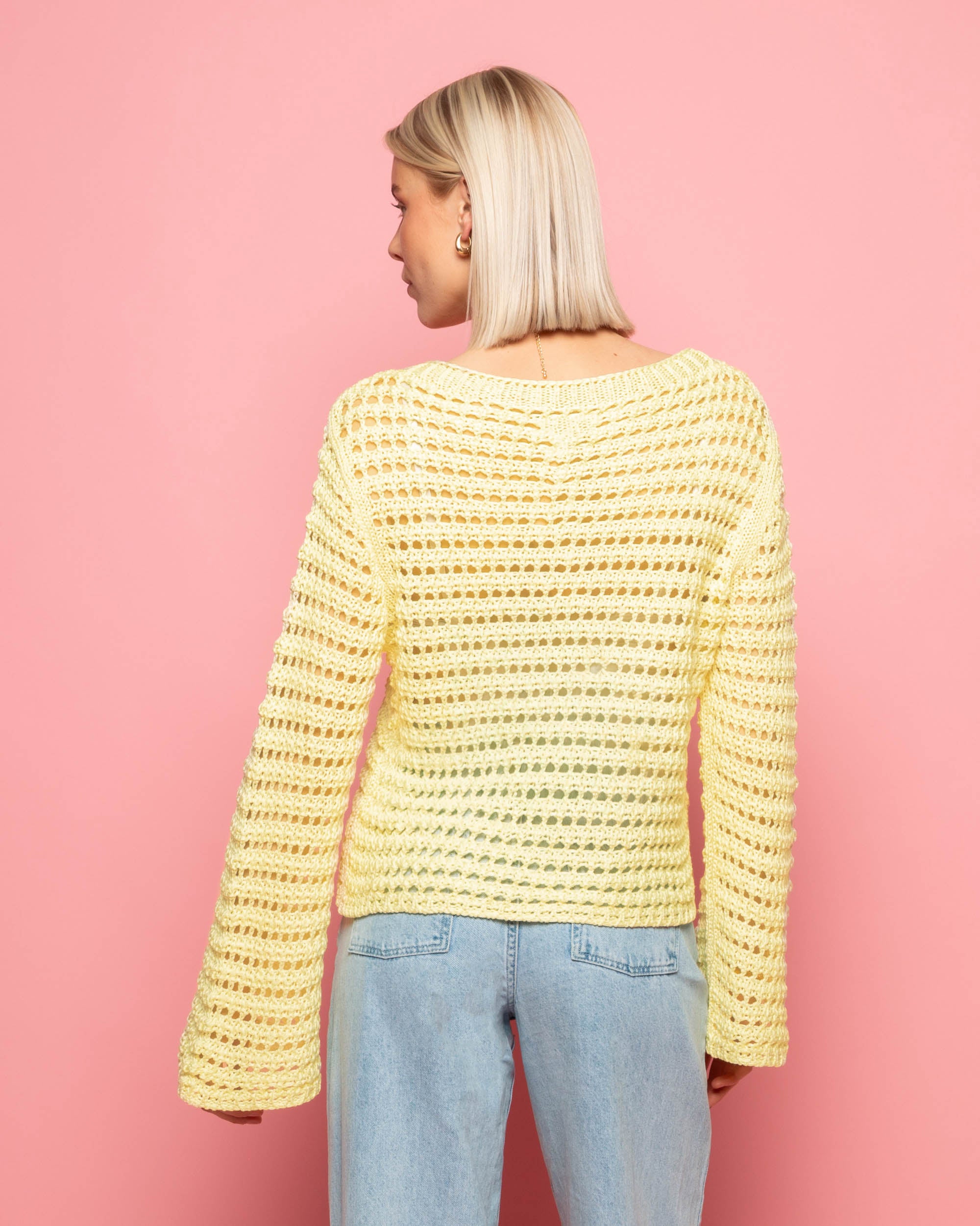 CROCHET KNIT TOP BUTTER YELLOW