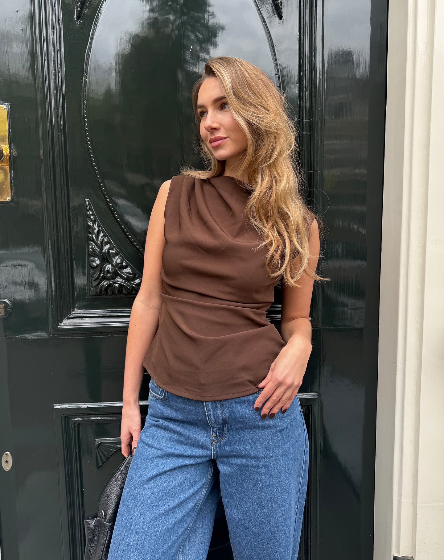 SOFIA RUCHED TOP DARK BROWN