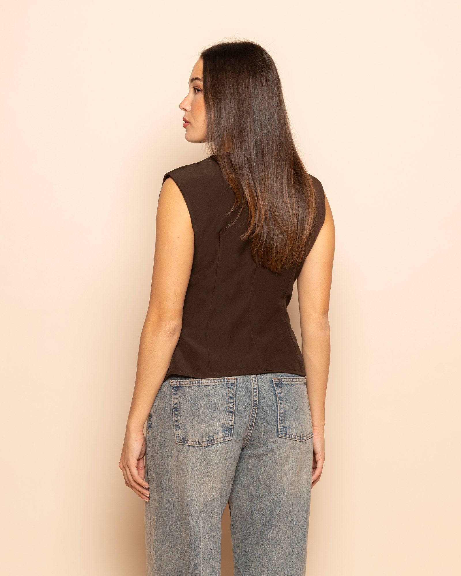 SOFIA RUCHED TOP DARK BROWN