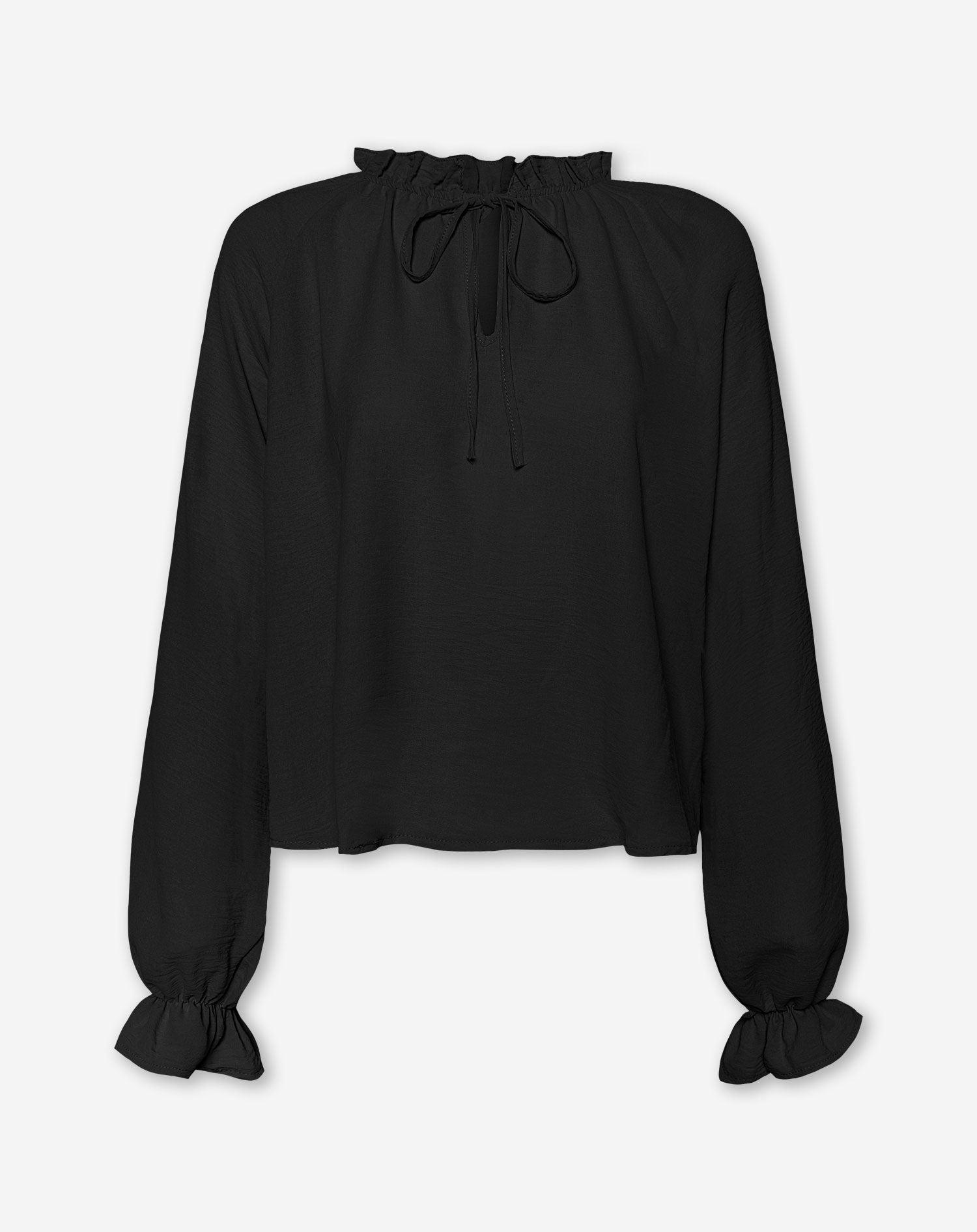 JULIE RUFFLE CORD TOP BLACK