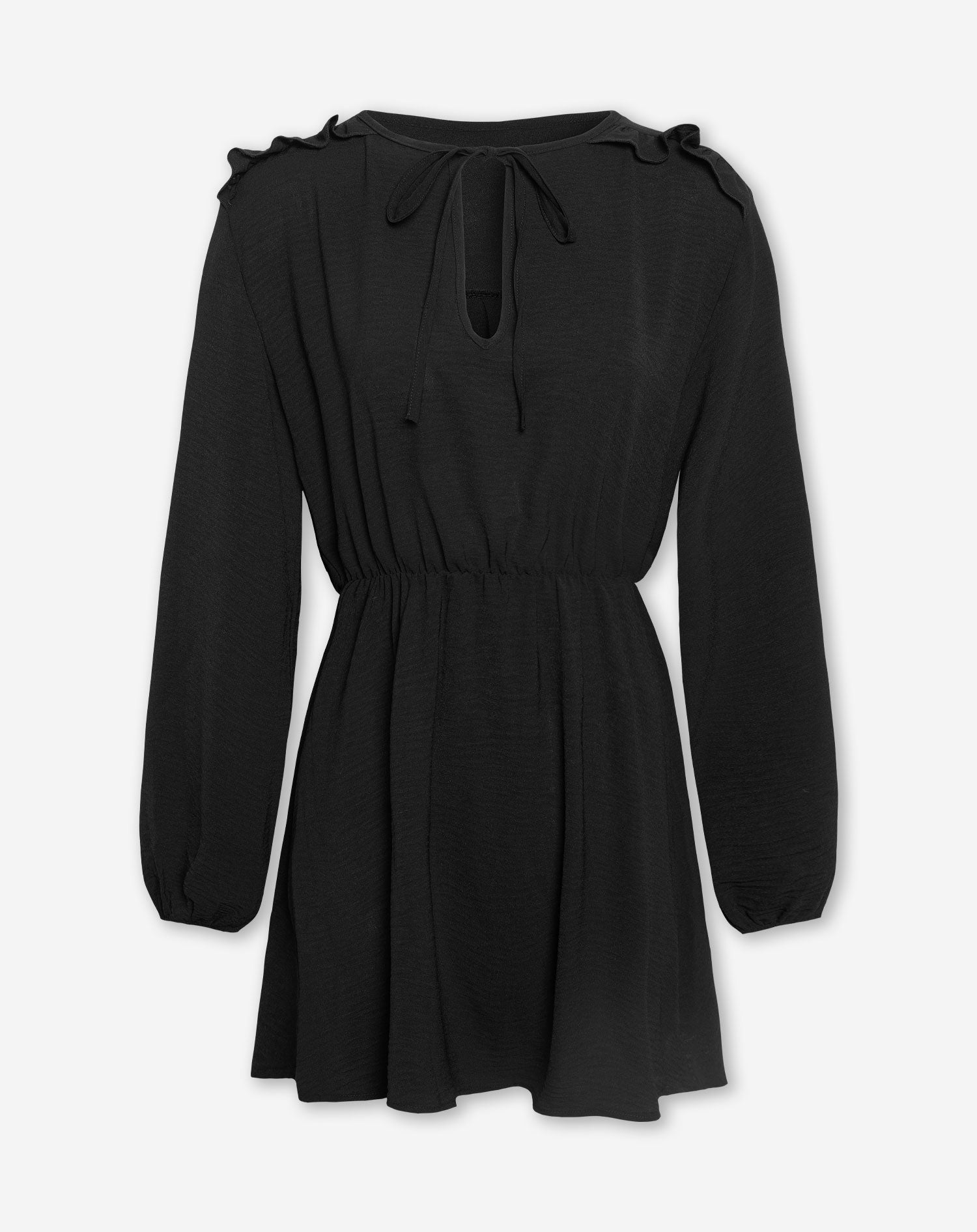 JULIE RUFFLE CORD DRESS BLACK
