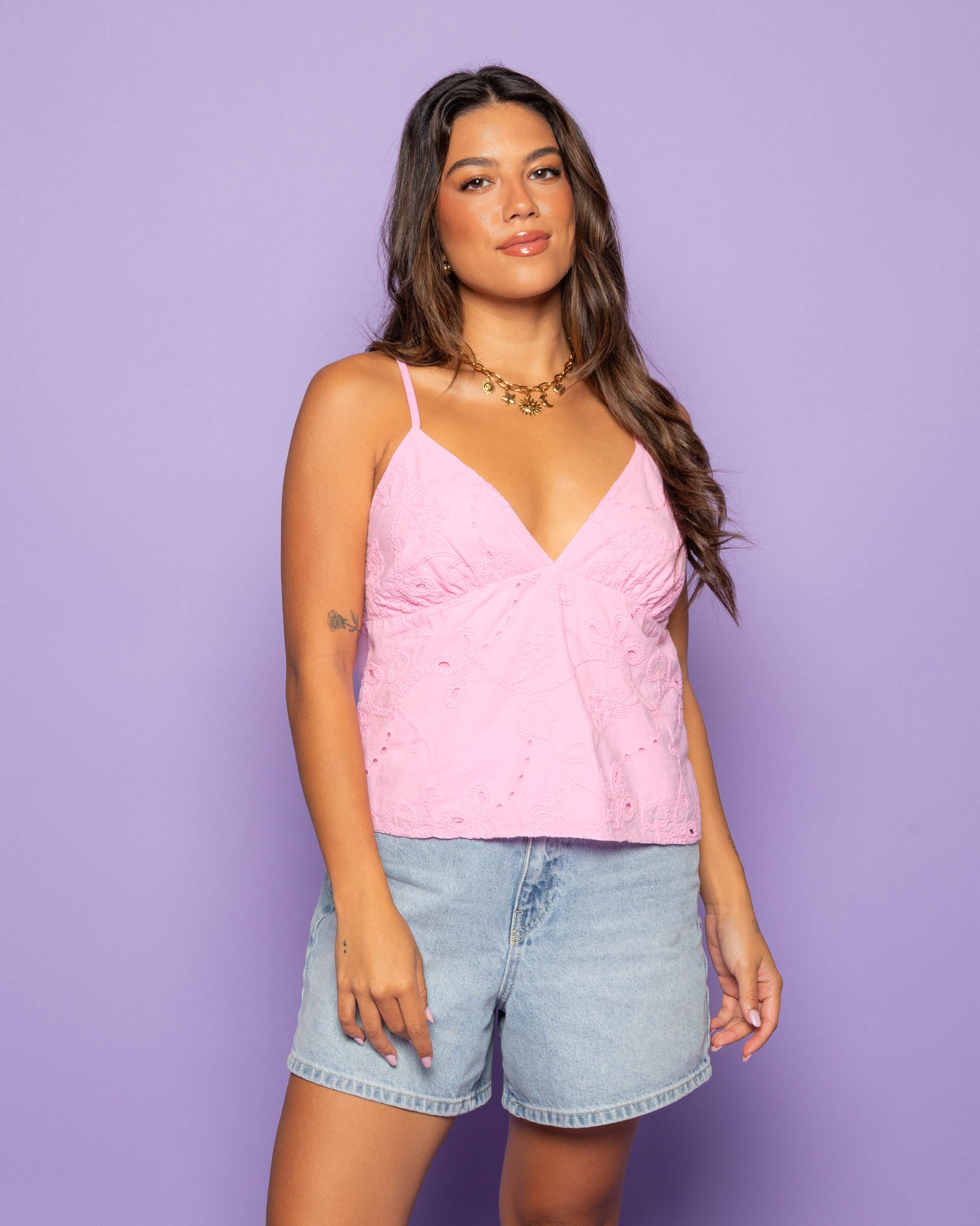 MANOU BRODERIE CAMI TOP PINK