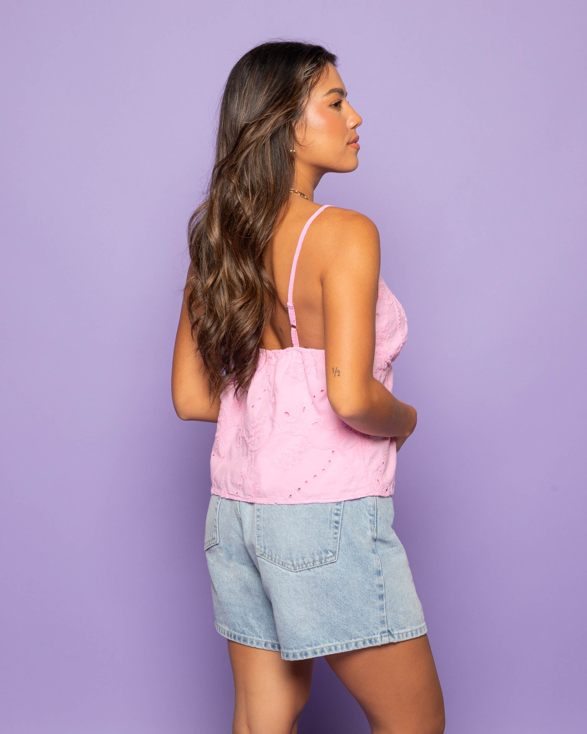 MANOU BRODERIE CAMI TOP PINK