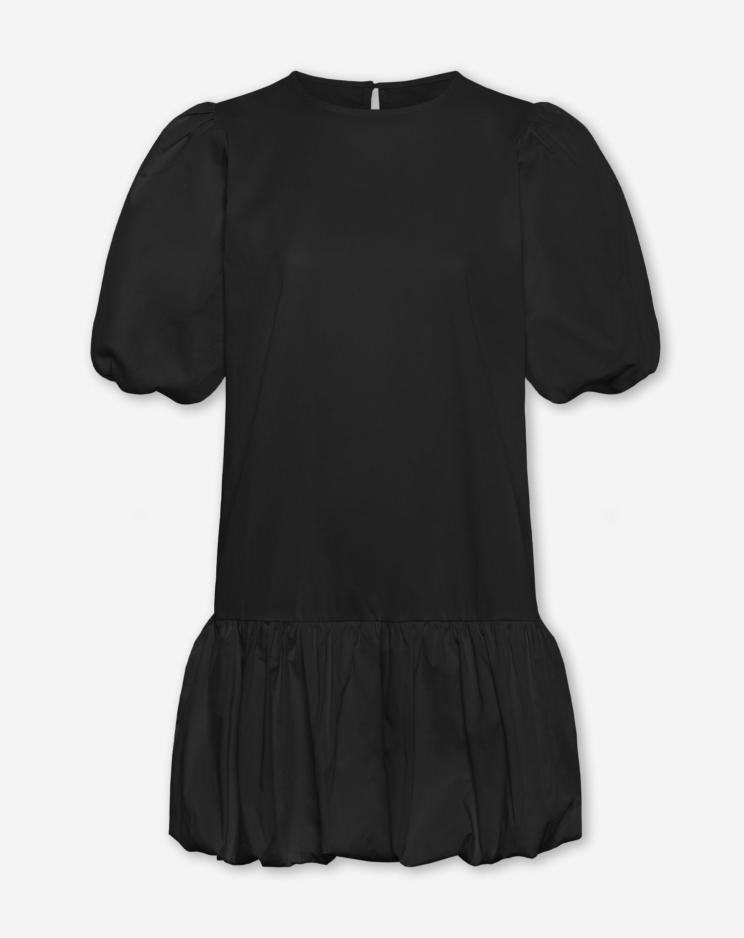 POPLIN PUFF SLEEVE DRESS BLACK