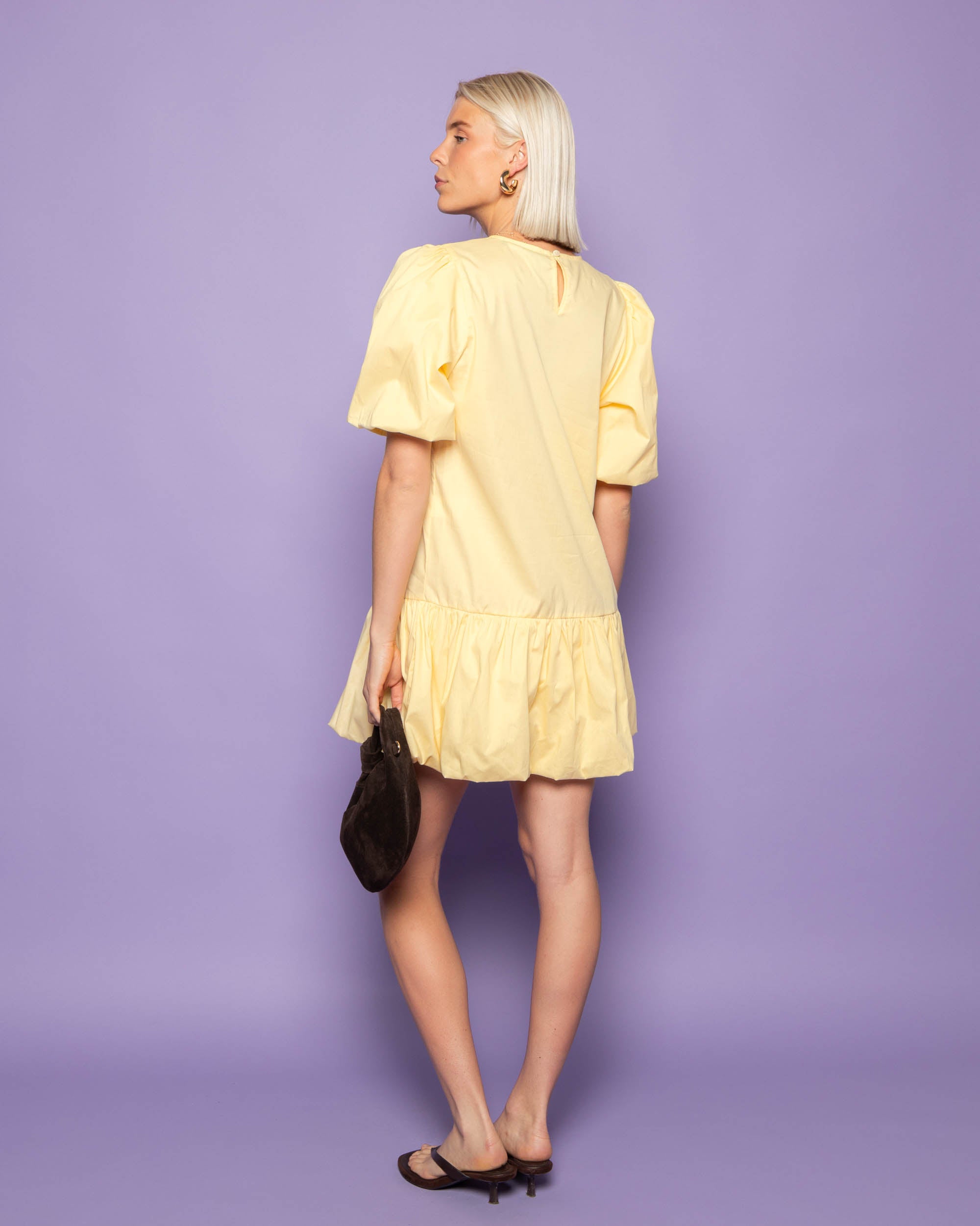 POPLIN PUFF SLEEVE DRESS BUTTER YELLOW