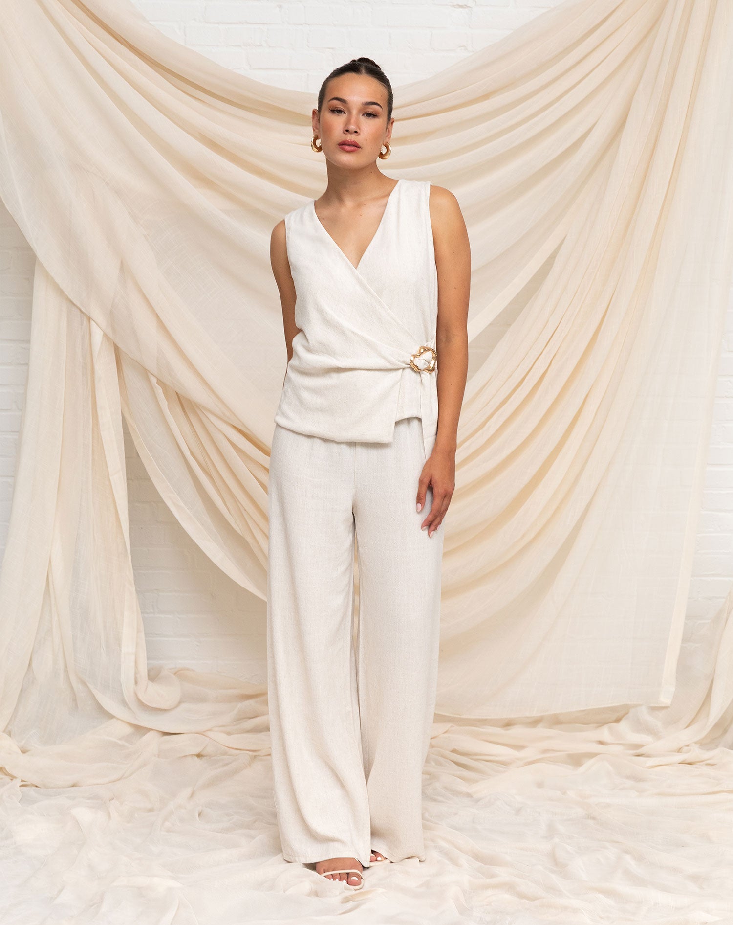 LINDE STRAIGHT LEG PANTS PETITE BEIGE