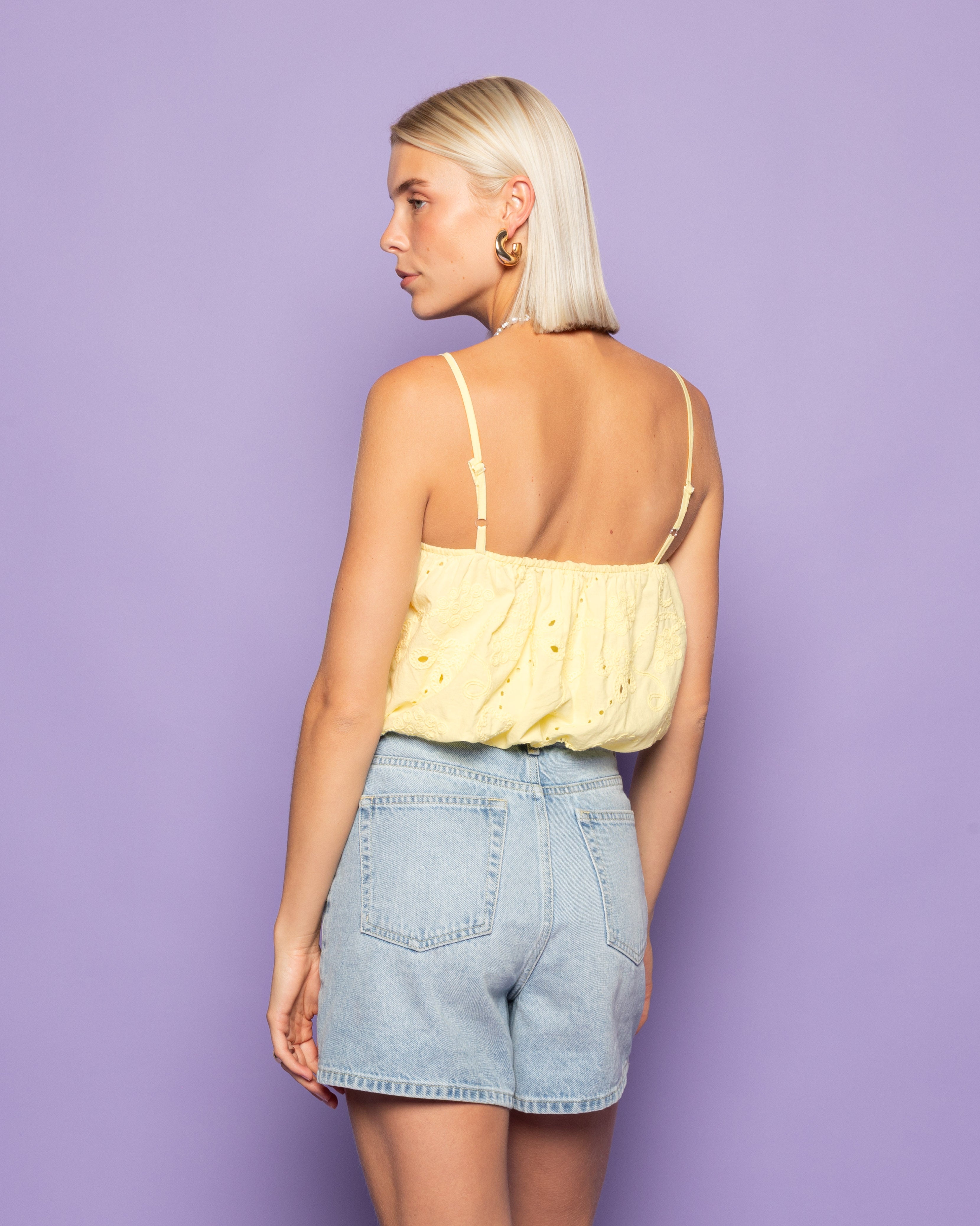 MANOU BRODERIE BUBBLE HEM TOP BUTTER YELLOW