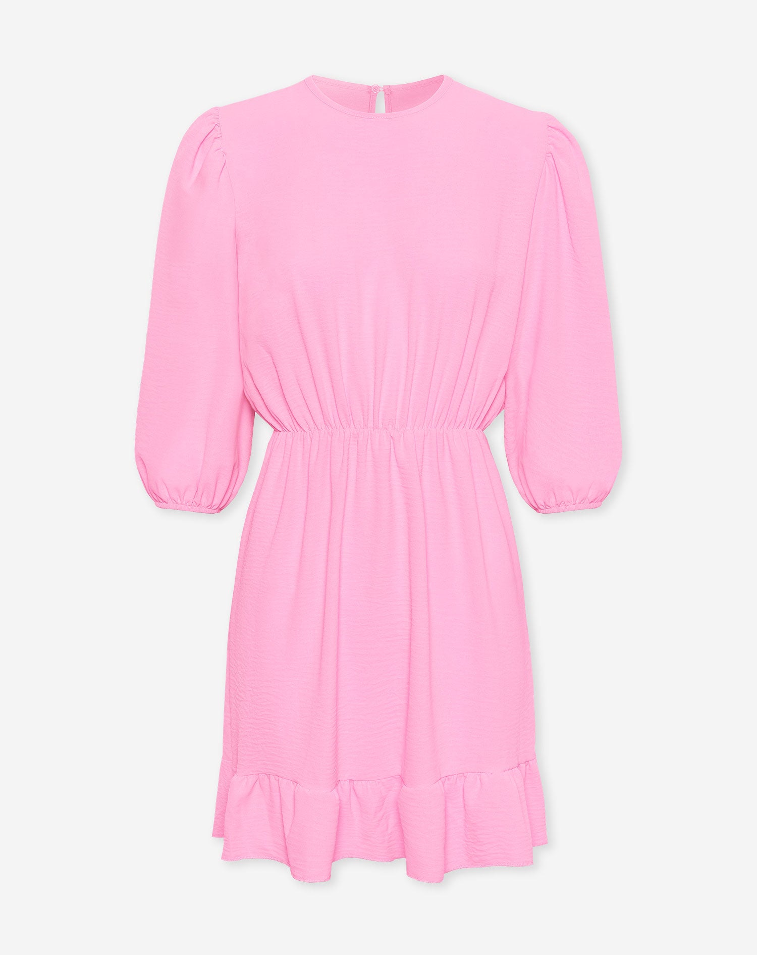 JULIE PUFF SLEEVE RUFFLE DRESS HARD PINK