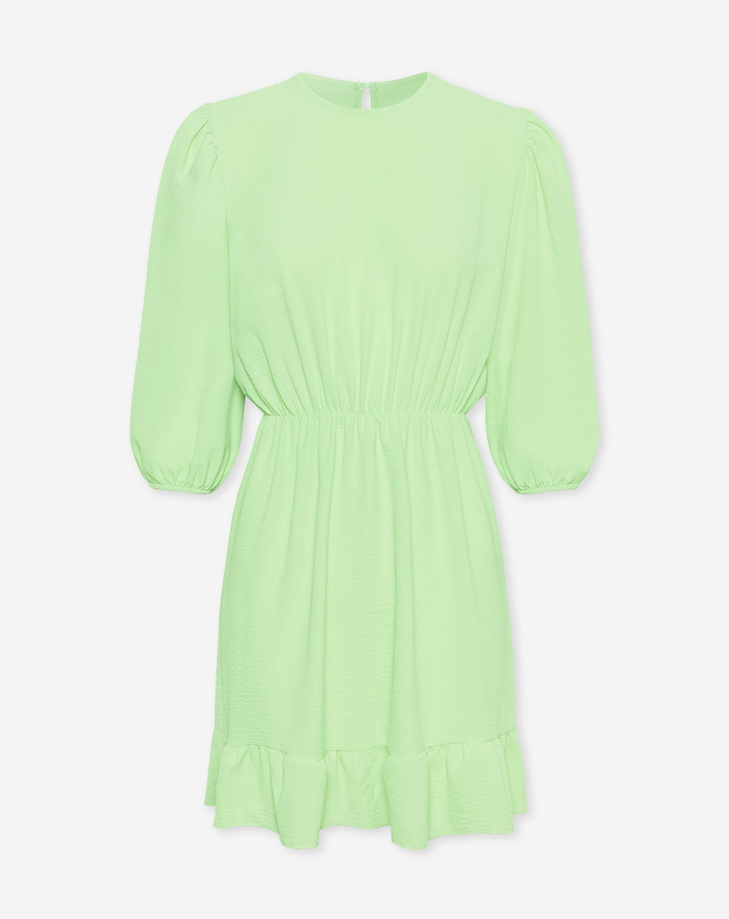 JULIE PUFF SLEEVE RUFFLE DRESS PISTACHE