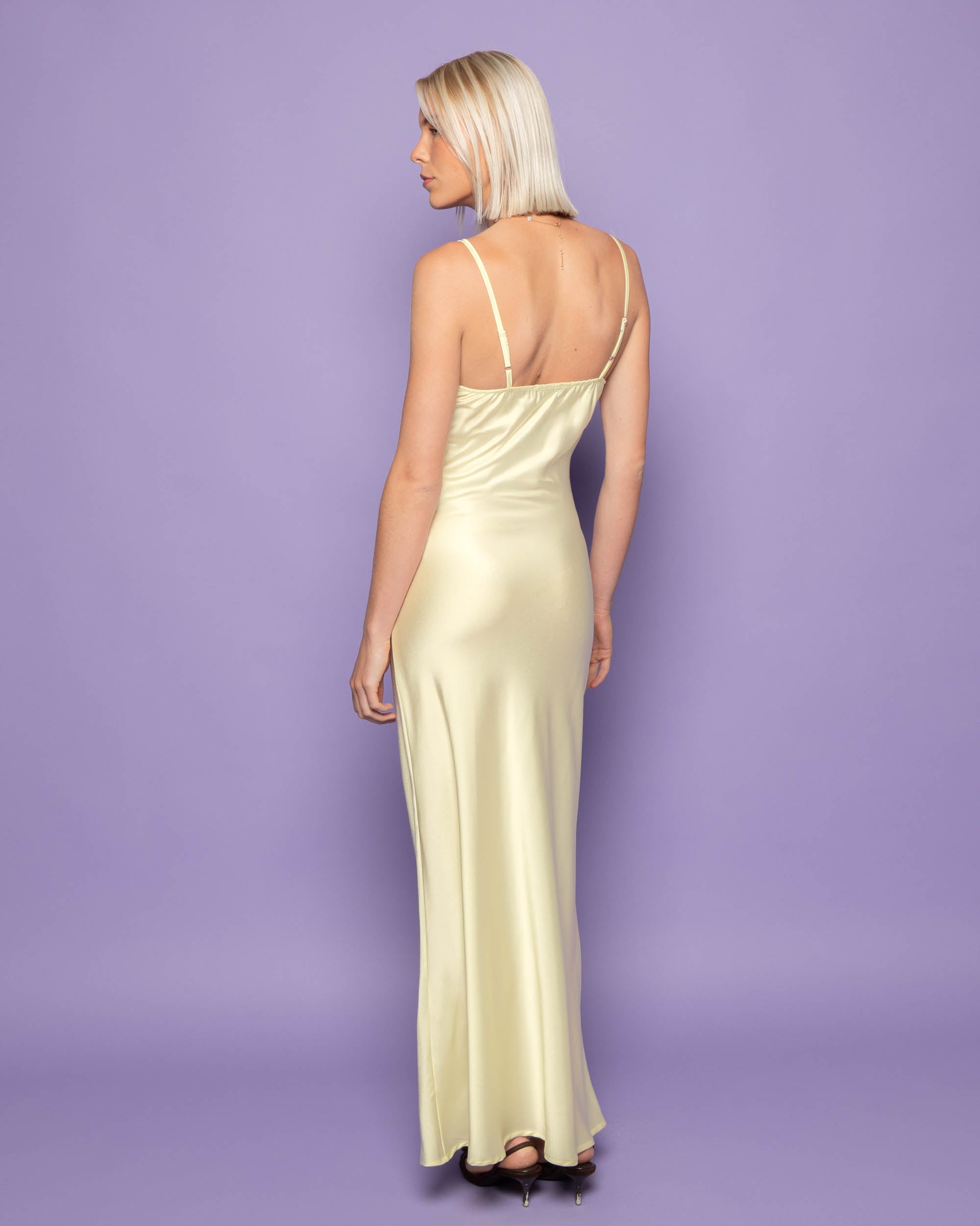 AVERY SATIN SLIP DRESS BUTTER YELLOW