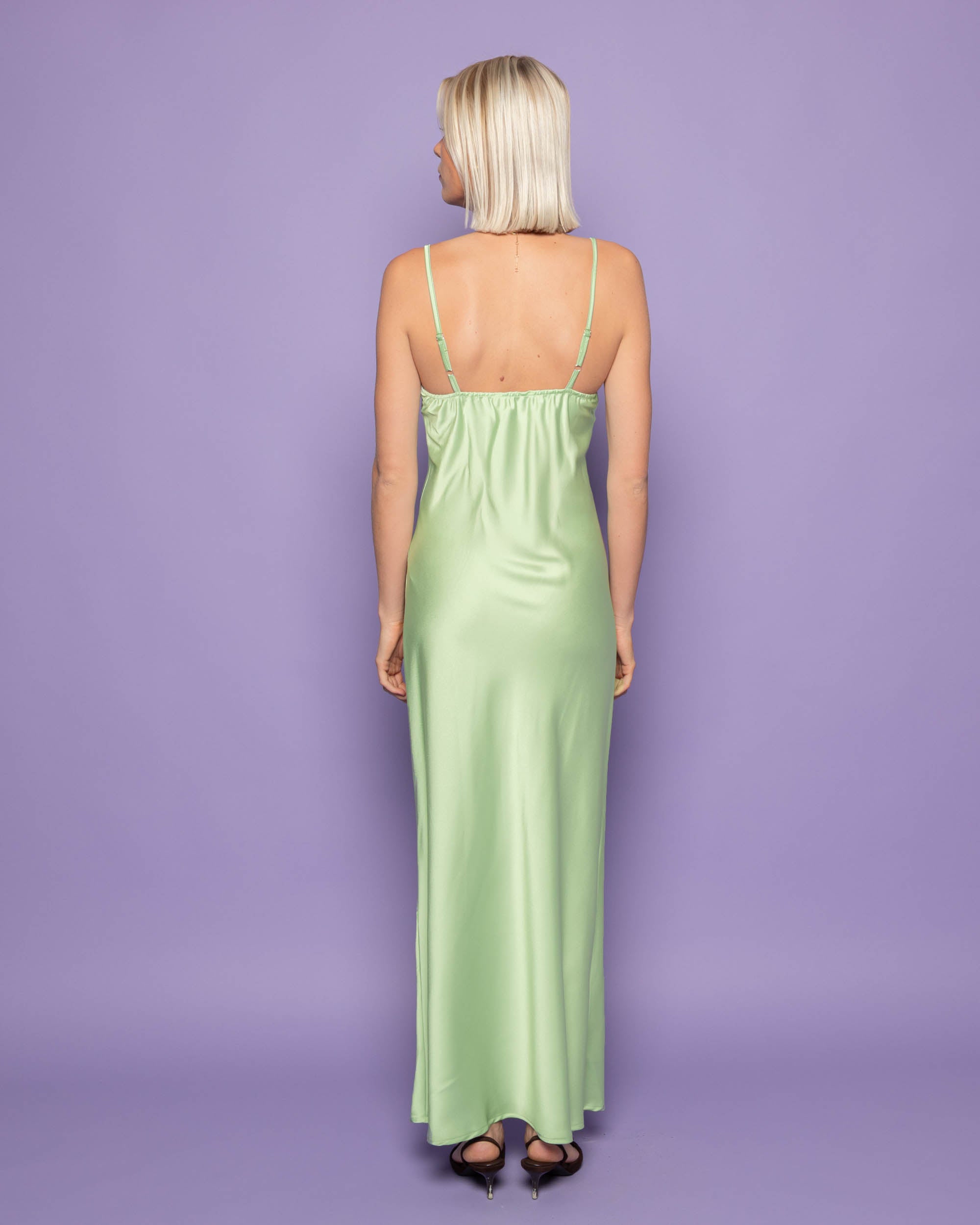 AVERY SATIN SLIP DRESS PISTACHE
