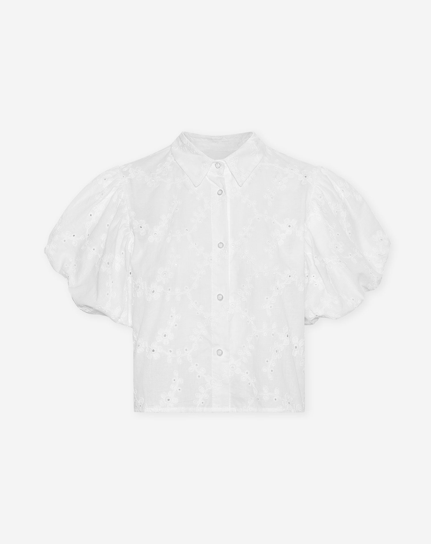 BRODERIE PUFF SLEEVE BLOUSE WHITE