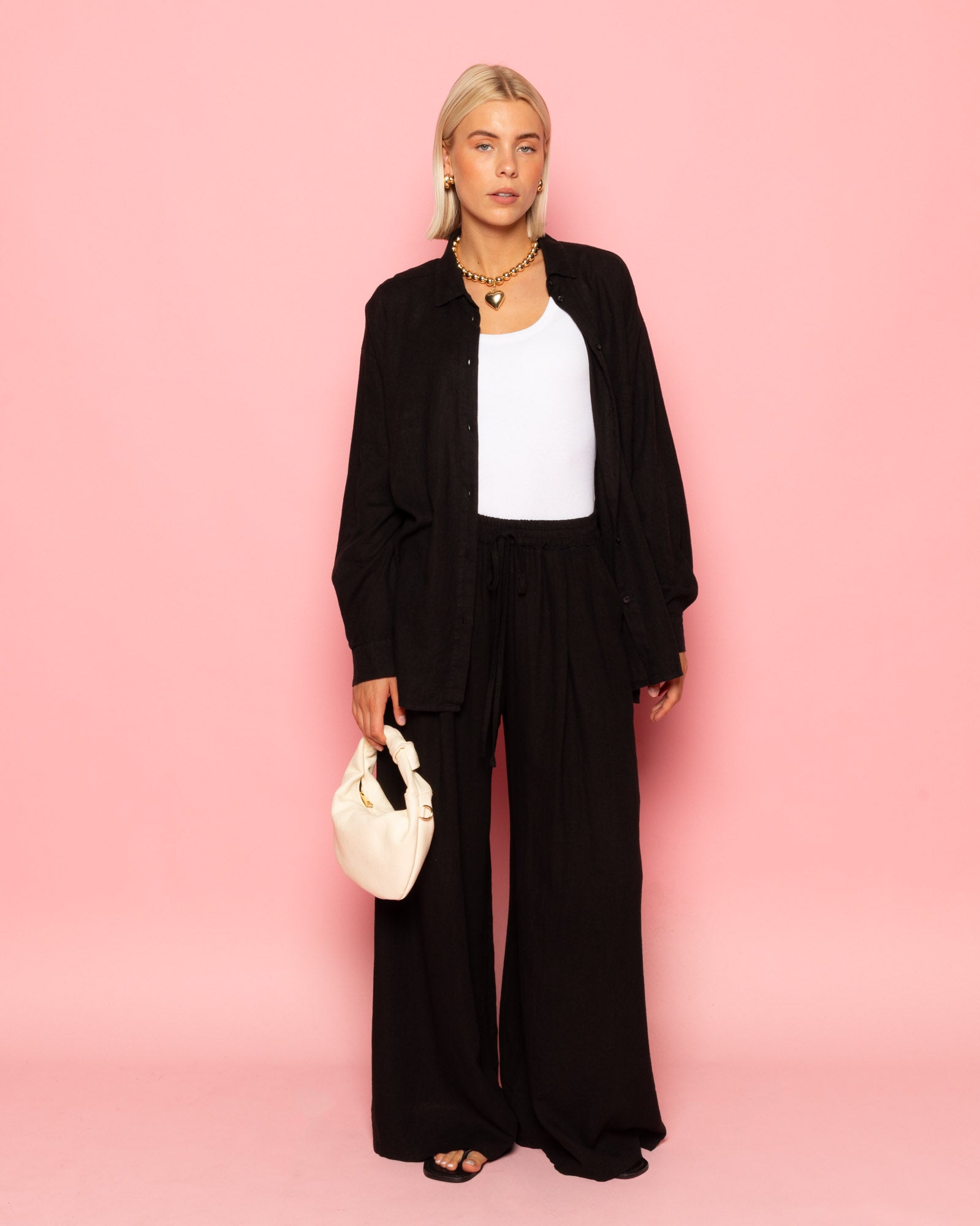 CARMEN LINEN WIDE LEG PANTS PETITE BLACK