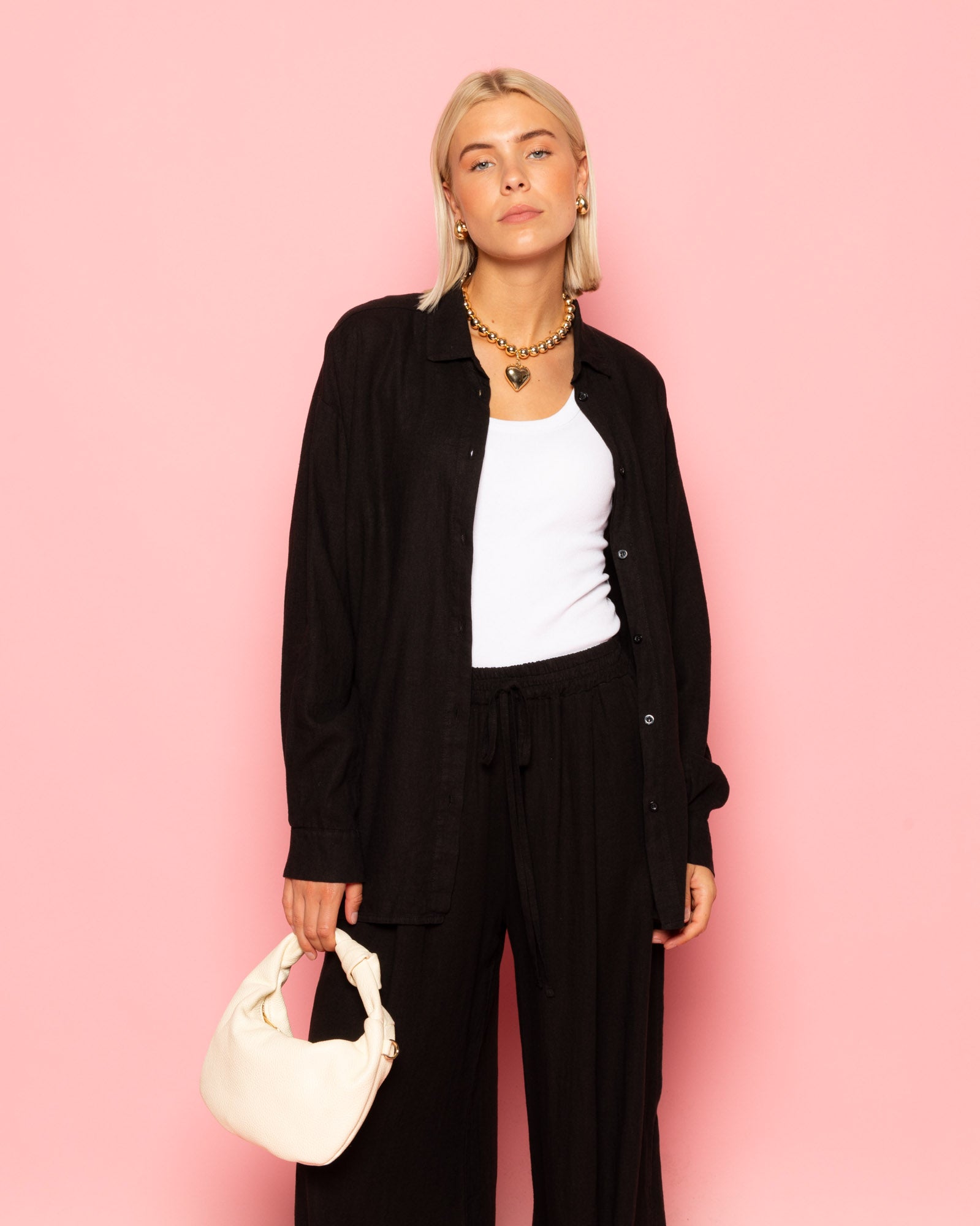 CARMEN LINEN WIDE LEG PANTS TALL BLACK