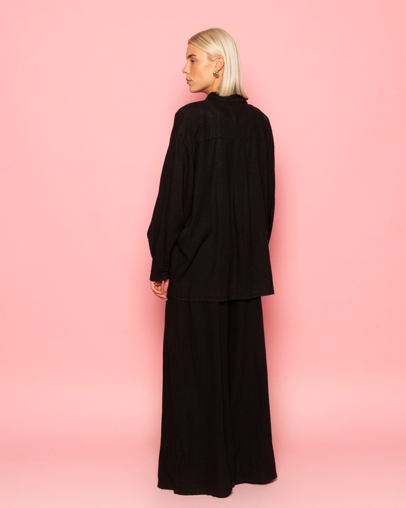 CARMEN LINEN WIDE LEG PANTS TALL BLACK