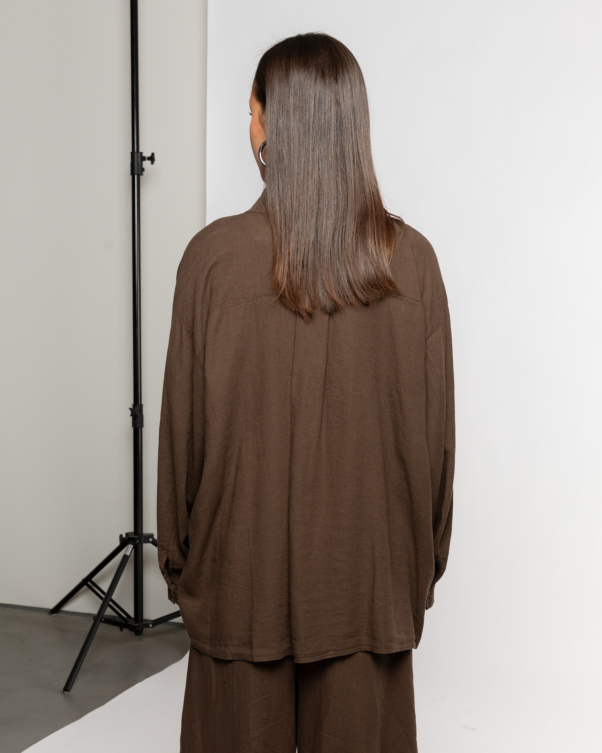 CARMEN LINEN OVERSIZED BLOUSE BROWN