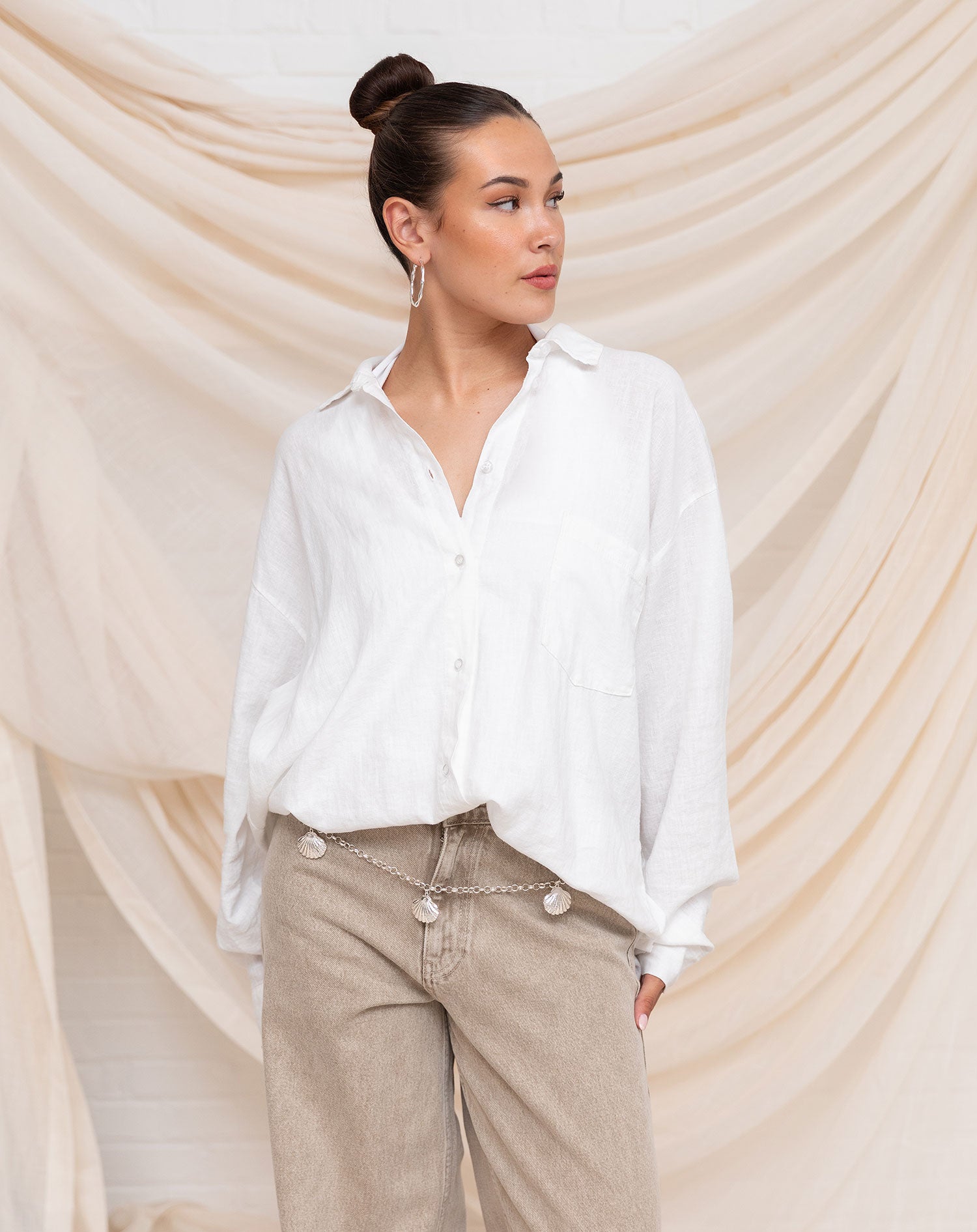CARMEN LINEN OVERSIZED BLOUSE WIT