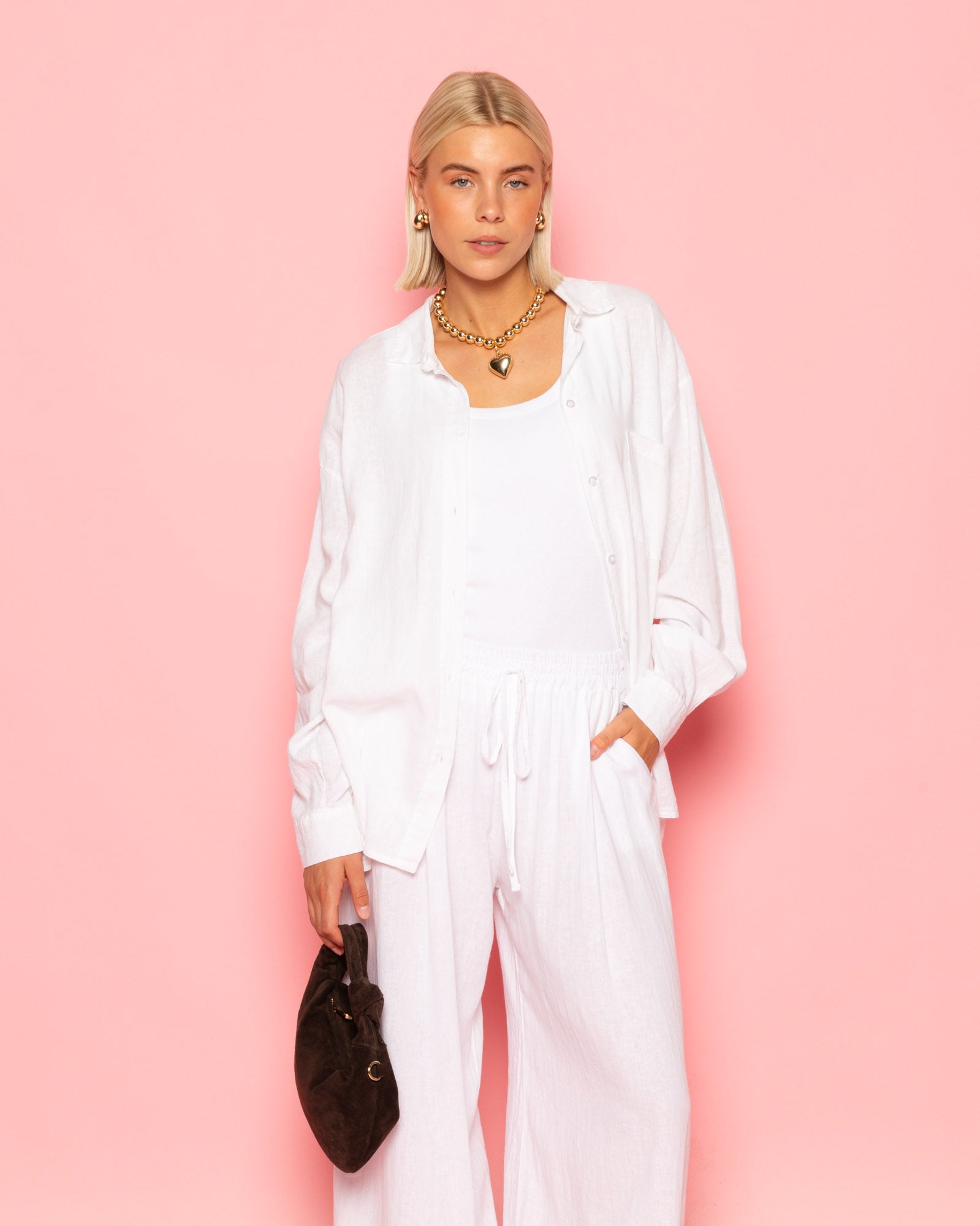 CARMEN LINEN WIDE LEG PANTS PETITE WHITE