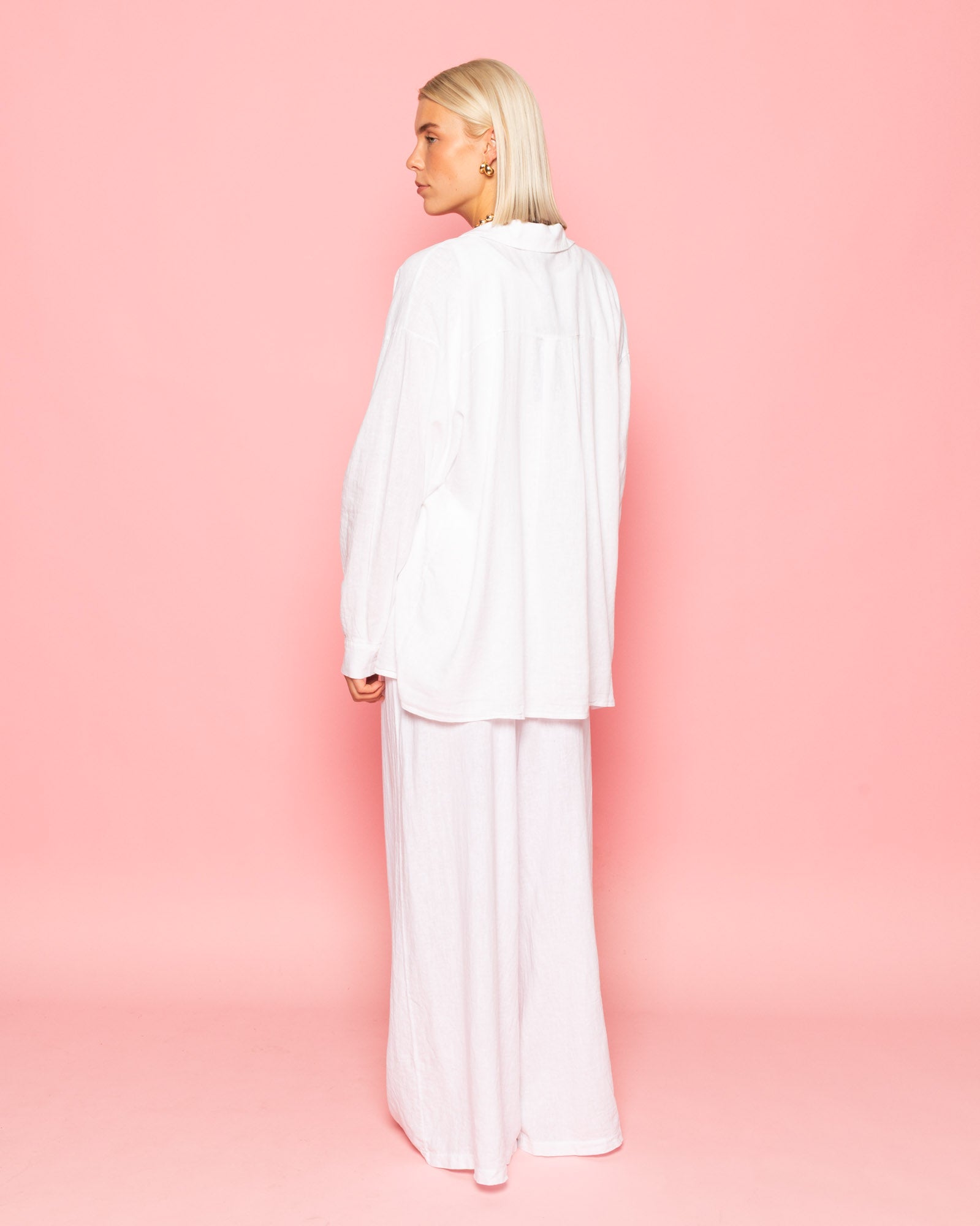 CARMEN LINEN WIDE LEG PANTS PETITE WHITE