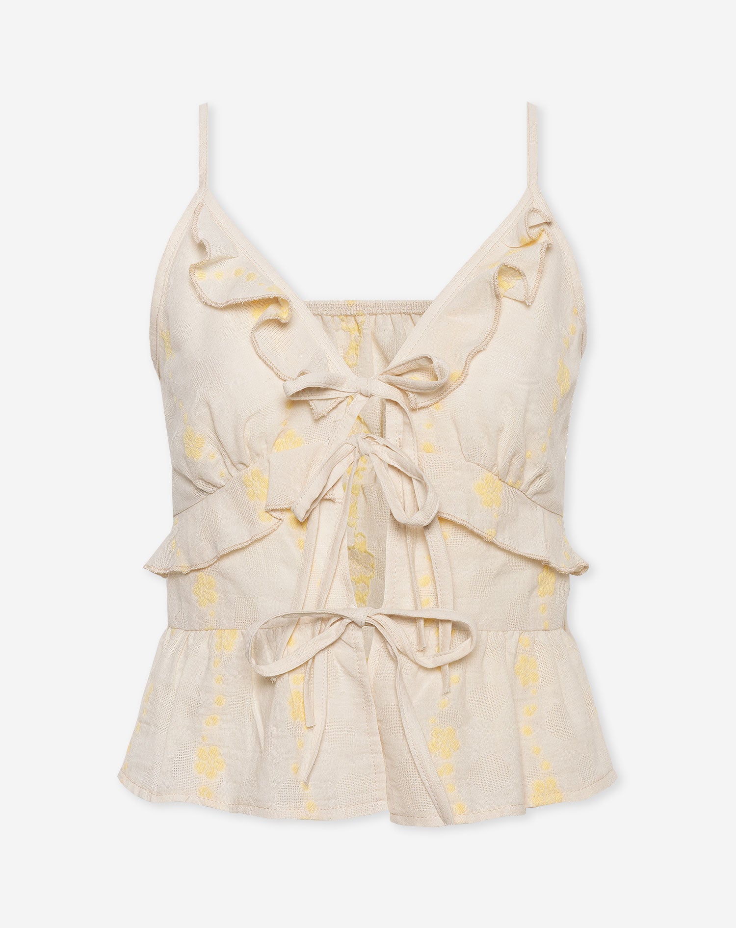 FLOWER COTTON RUFFLE CAMI TOP BUTTER YELLOW