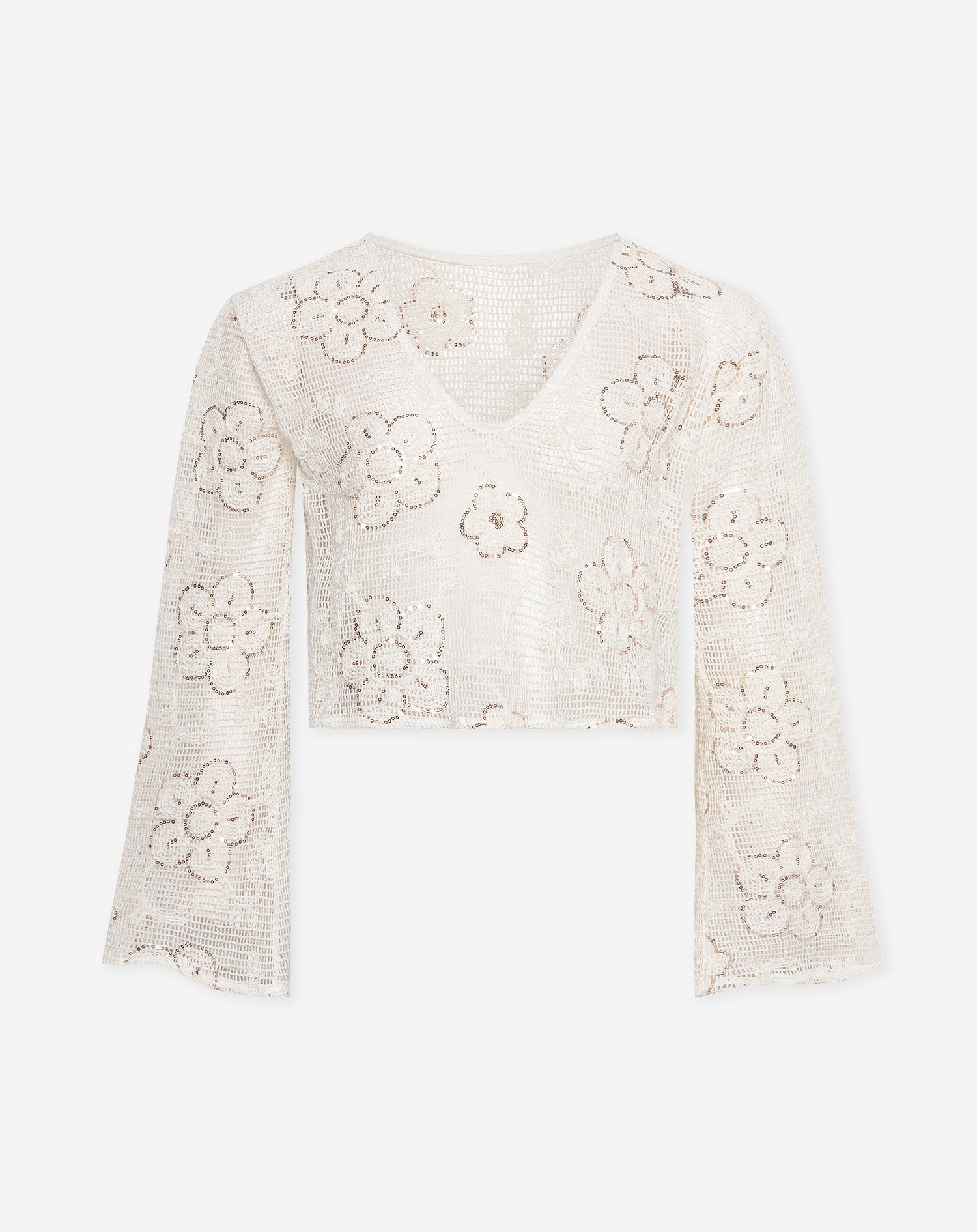 FLOWER SEQUIN CROCHET TOP CRÈME