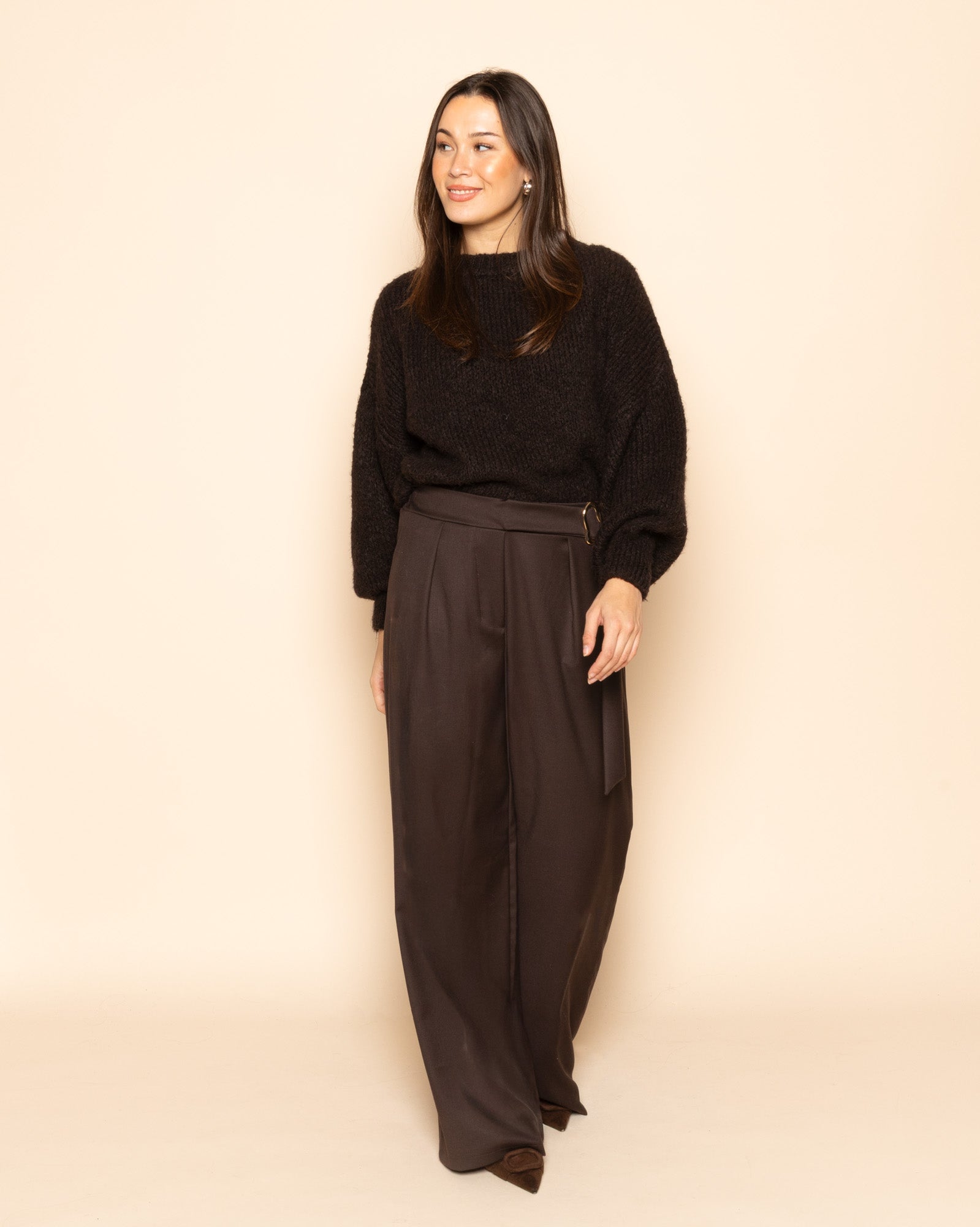 PHOEBE BUCKLE STRAIGHT LEG PANTALON BROWN