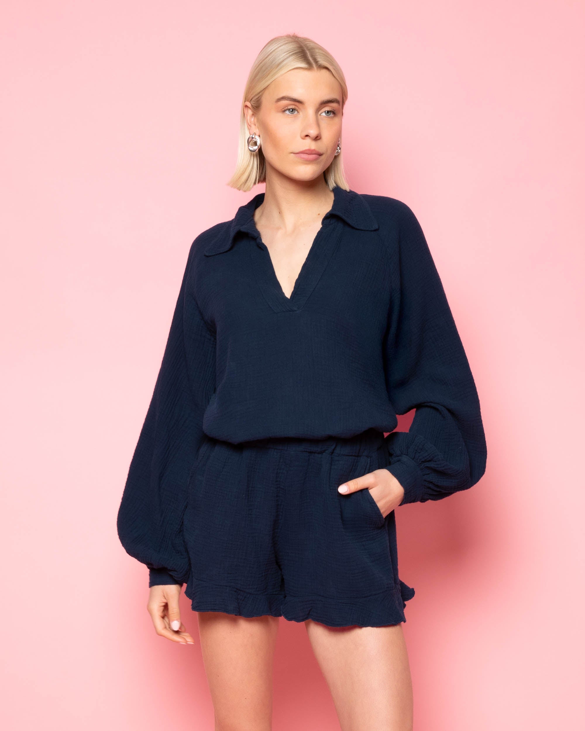 MOUSSELINE BLOUSE MARINEBLAUW